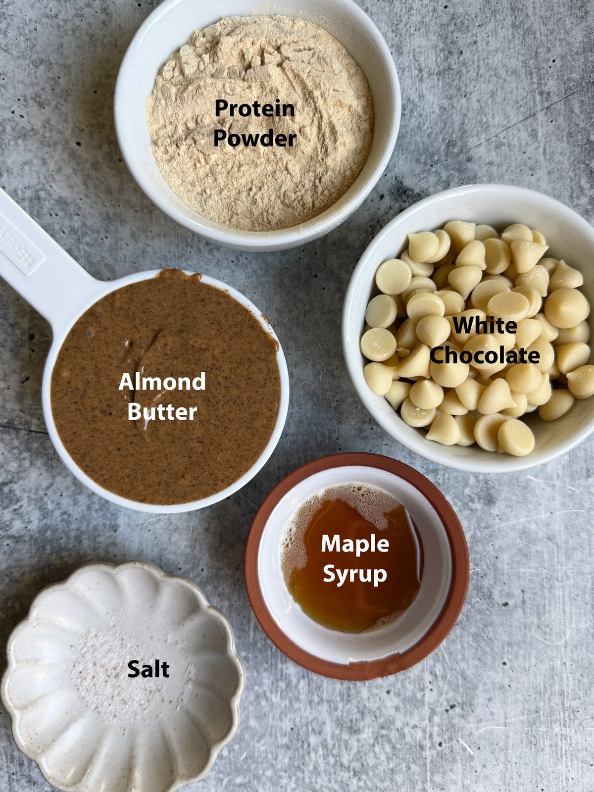 Ingredients needed to make snowman protein balls.