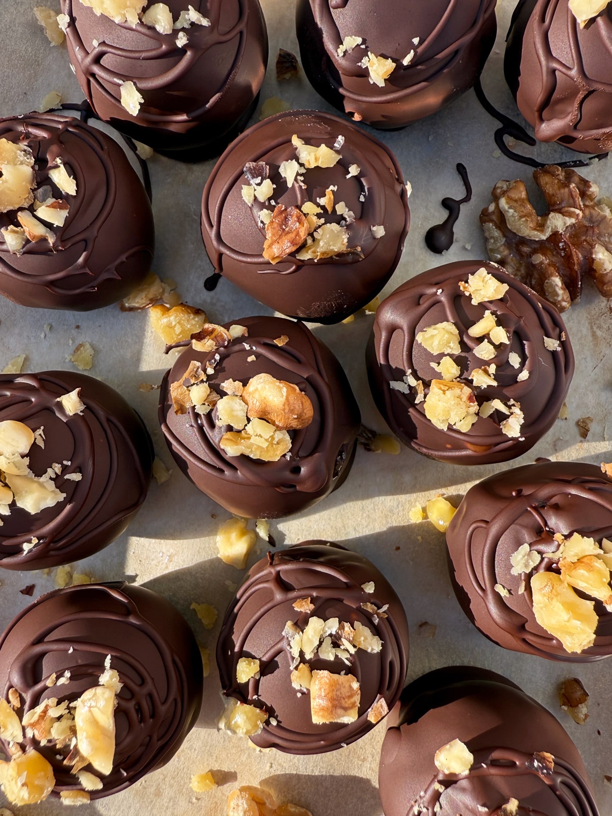 Top view of decorated truffles.