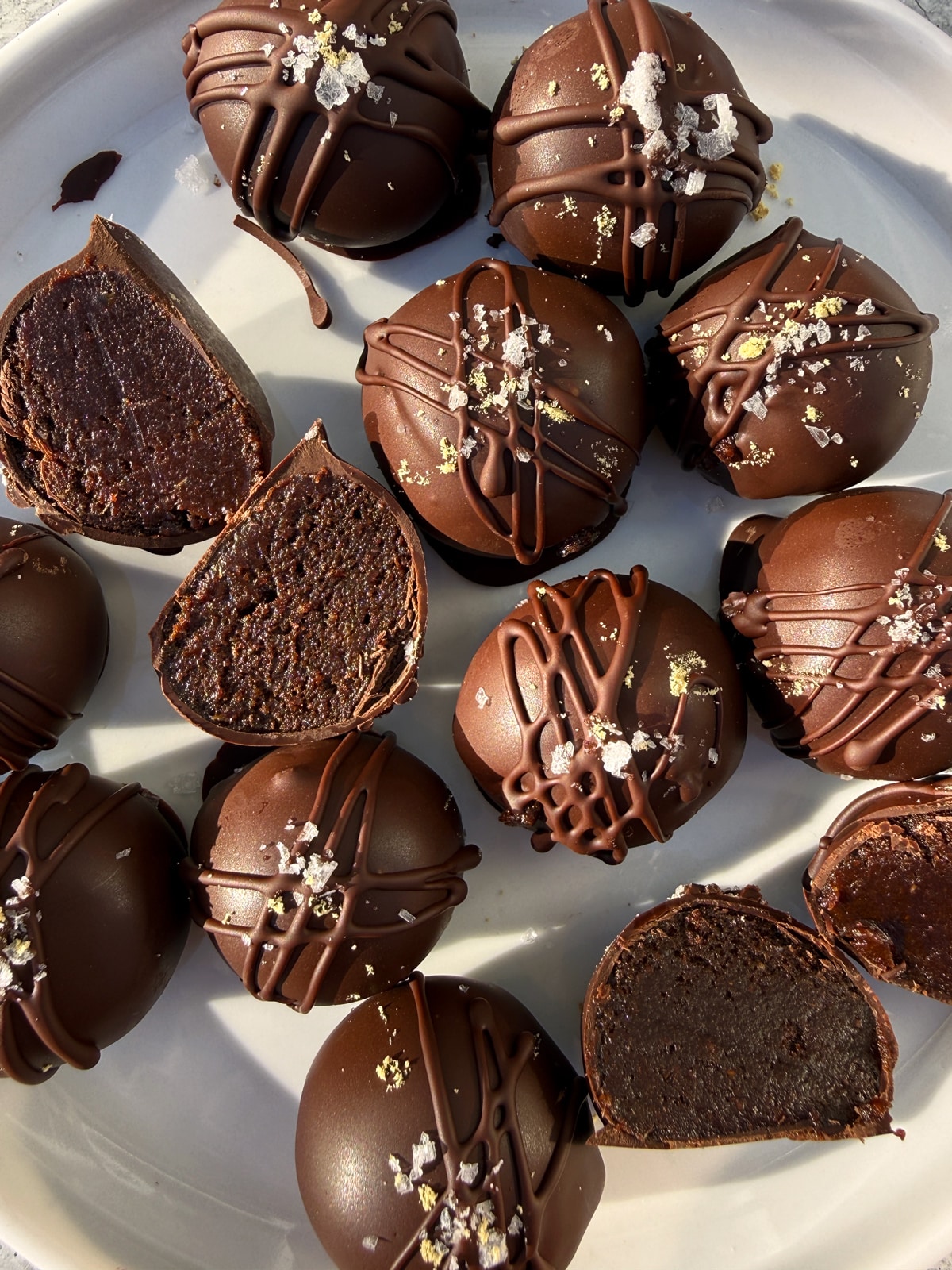 Plate of chocolate gingerbread truffles.