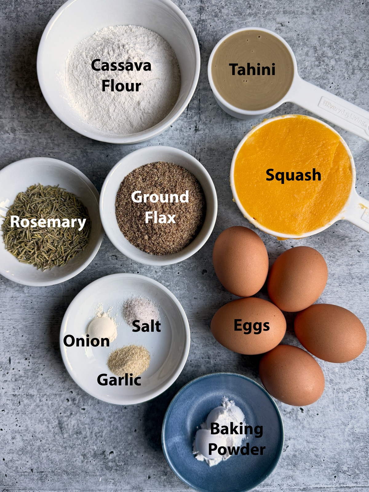 Ingredients in unsweetened butternut squash bread.