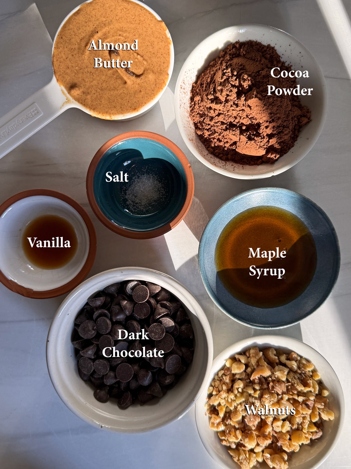 Ingredients in homemade chocolate walnut truffles.