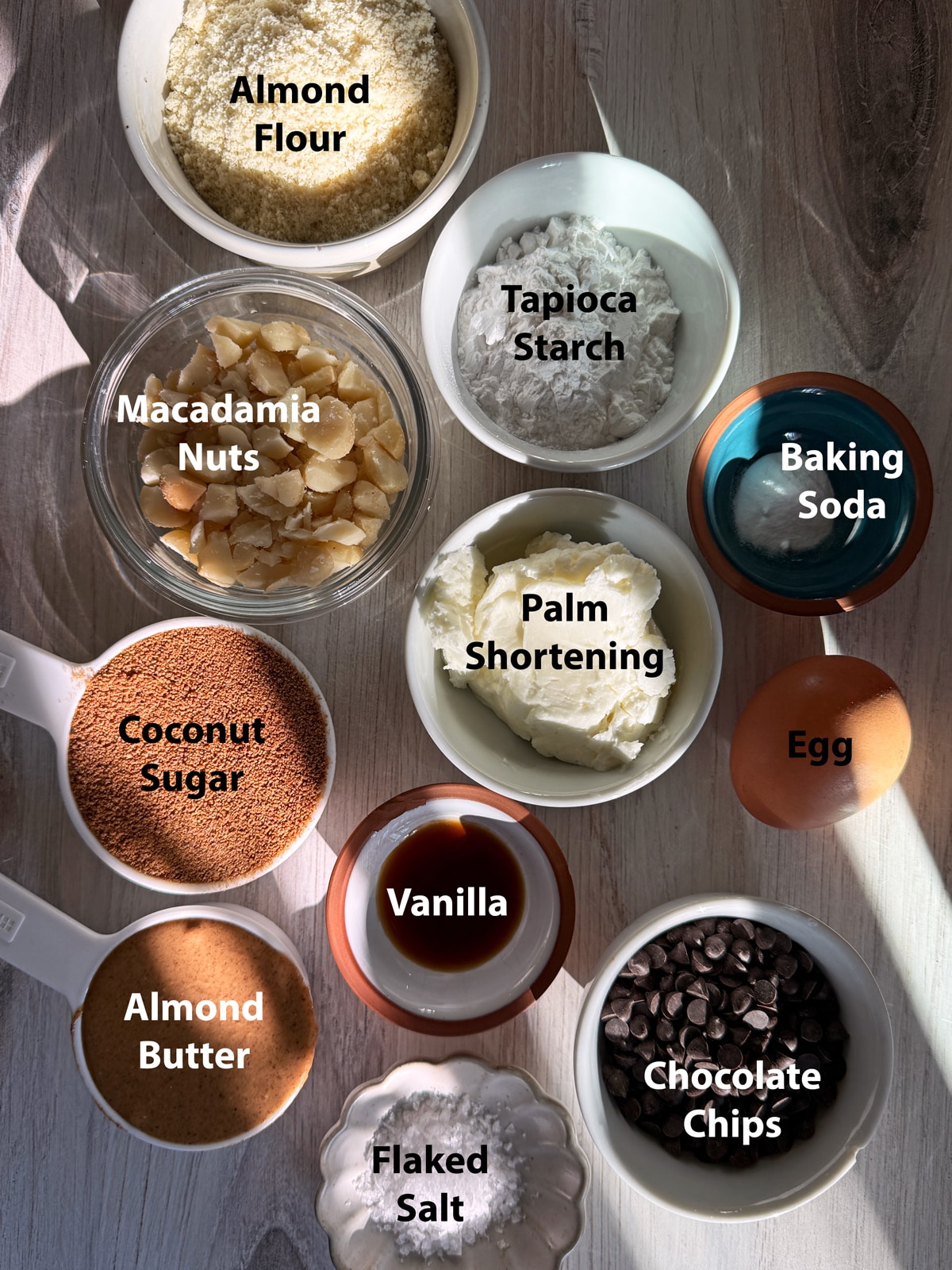 Ingredients in paleo macadamia nut cookies.