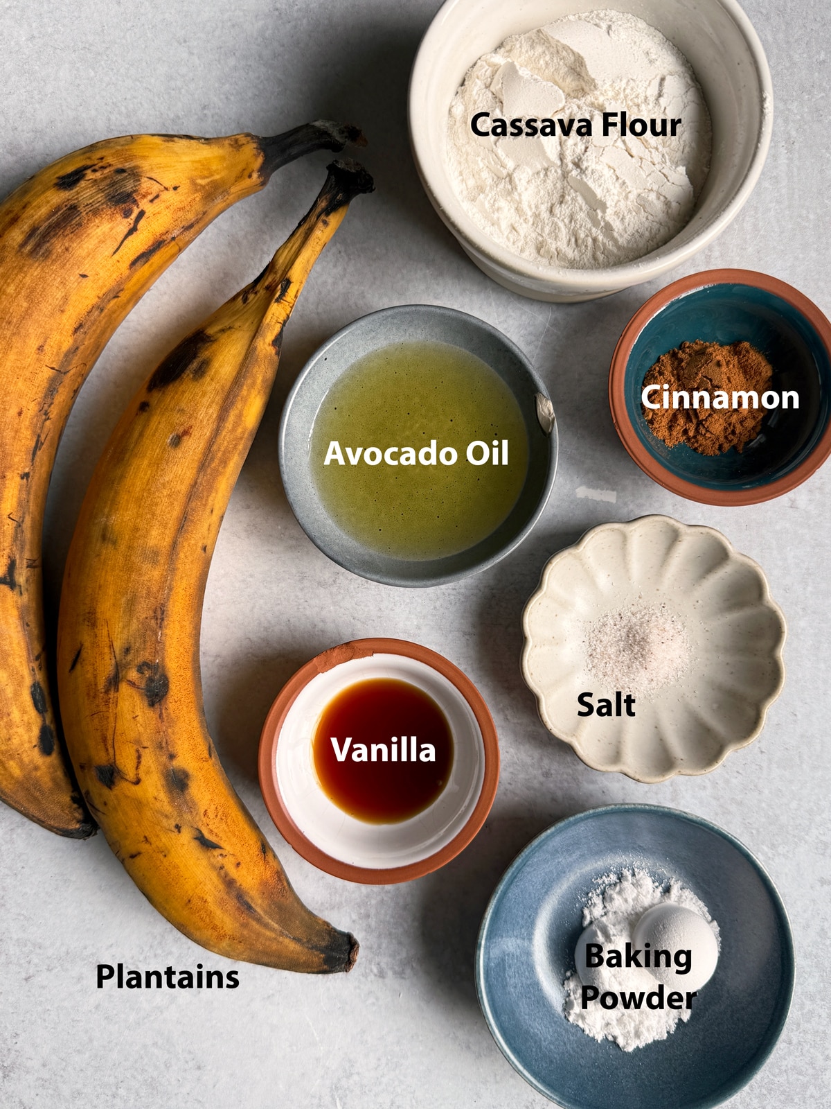 Ingredients needed to make plantain waffles.