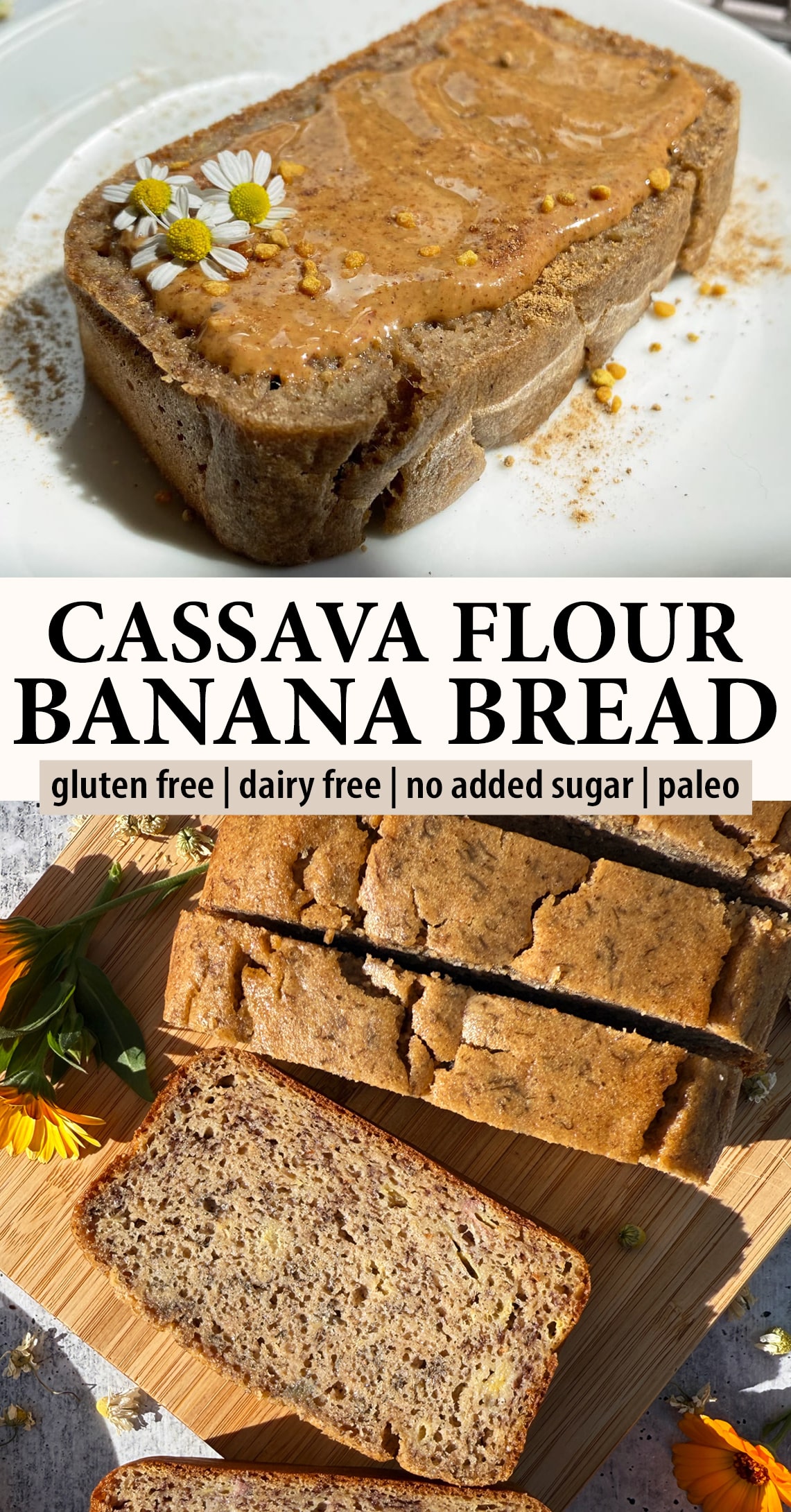 Pinterest image for cassava flour banana bread.