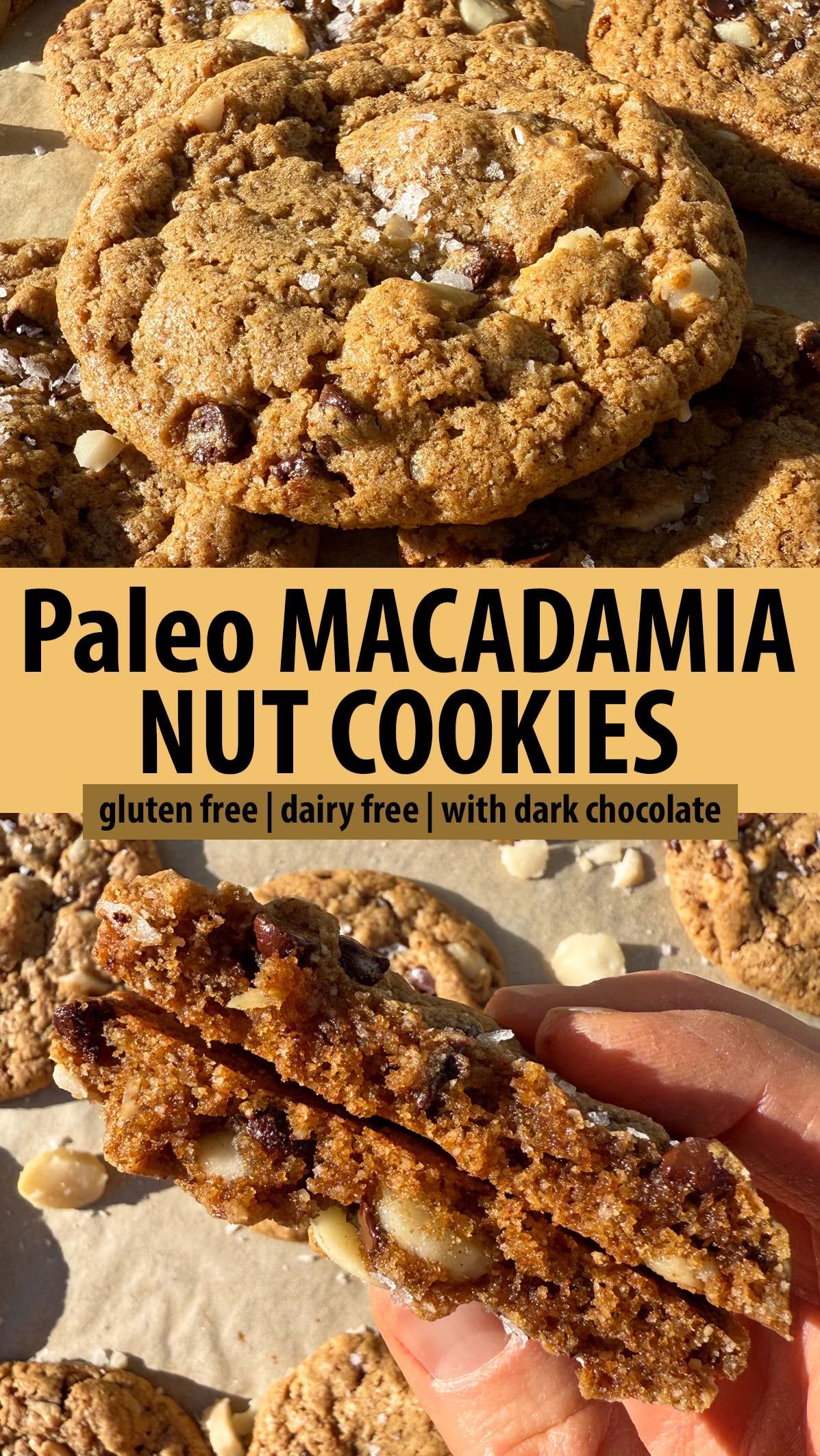 Pinterest image for paleo macadamia nut cookies.