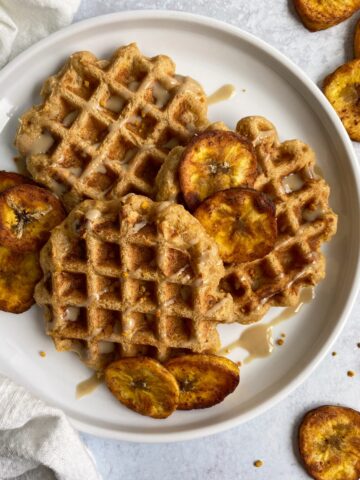 Plate of paleo plantain waffles.