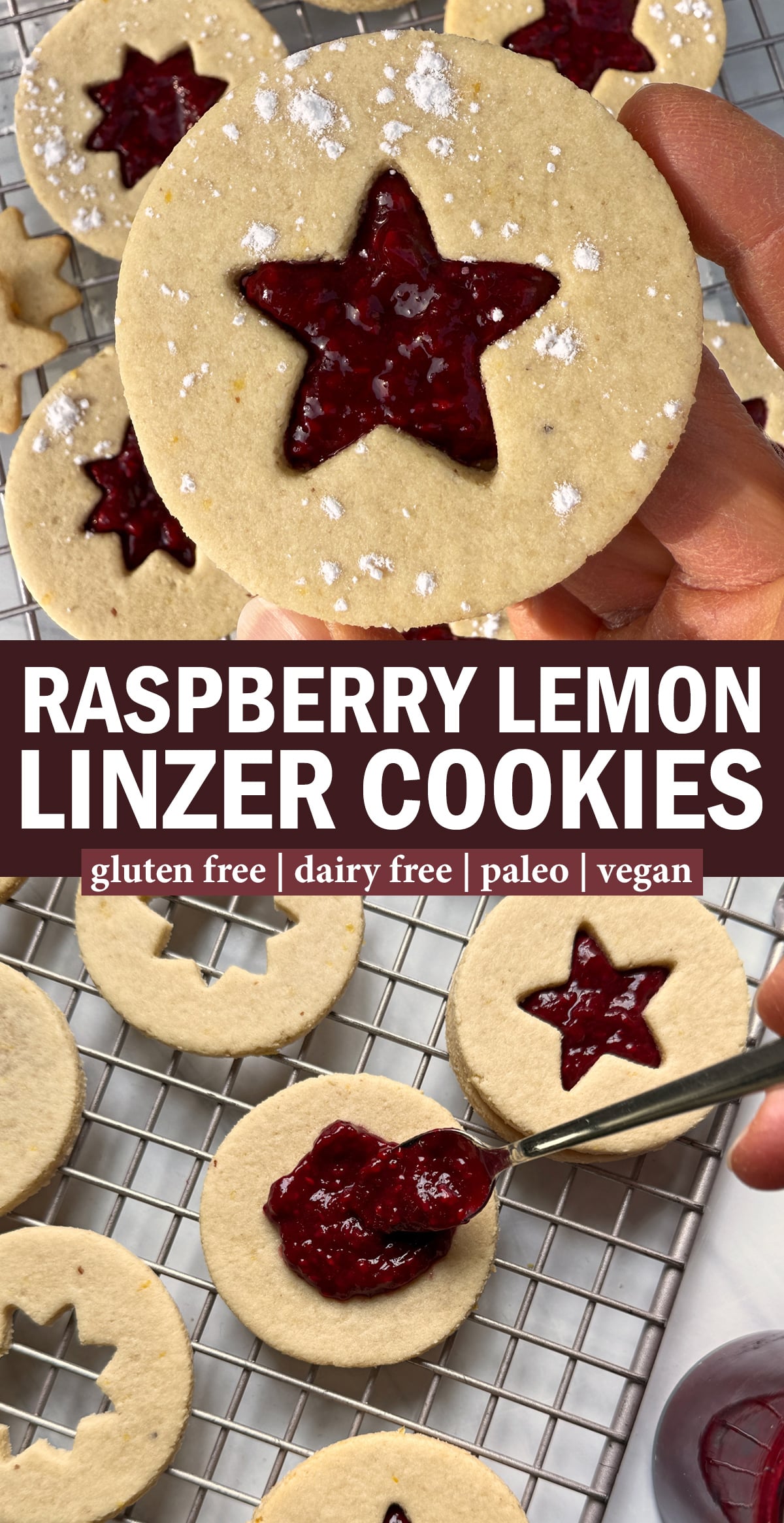 Pinterest image for raspberry lemon linzer cookies.