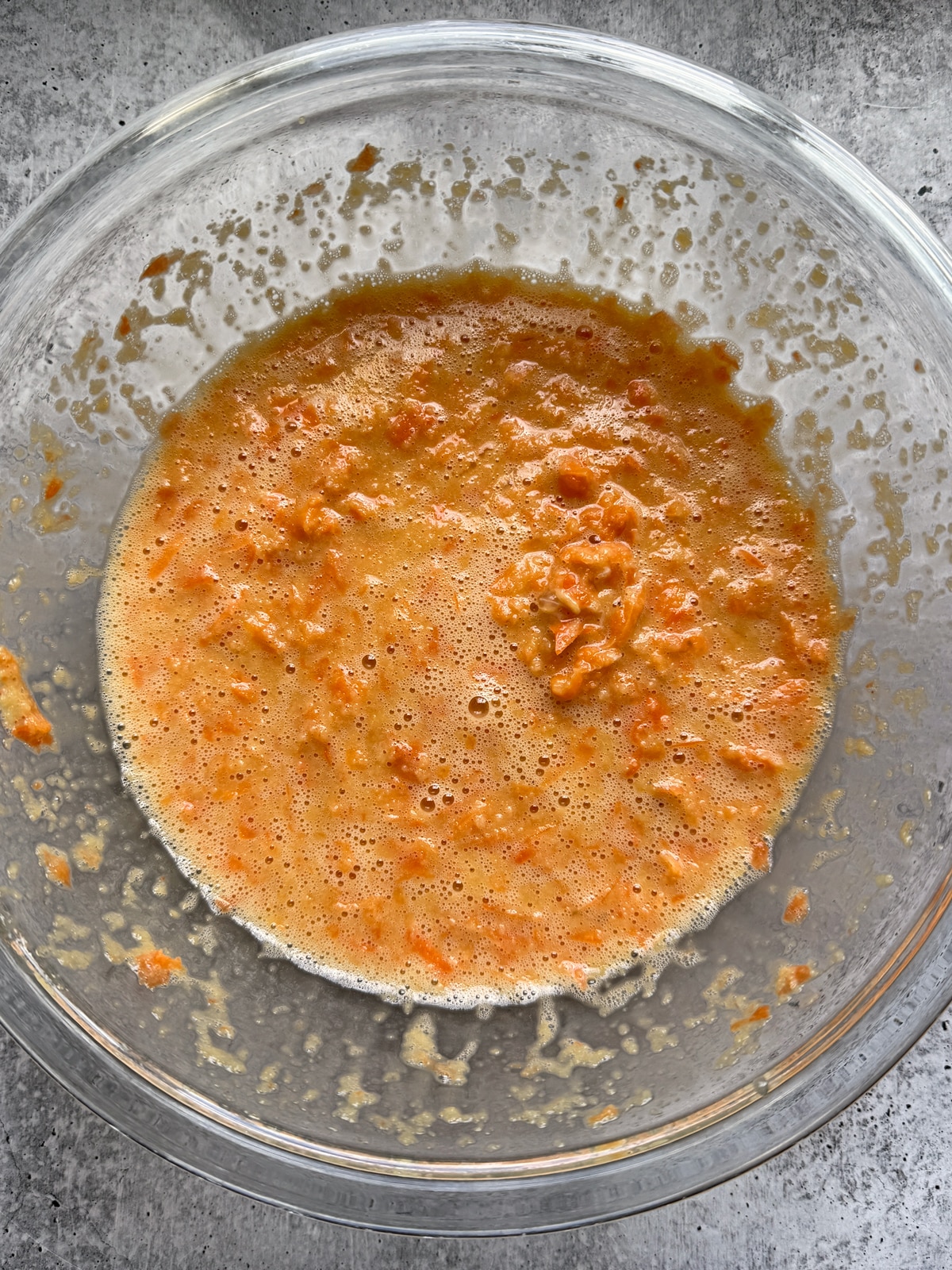 Combined wet ingredients in mixing bowl.