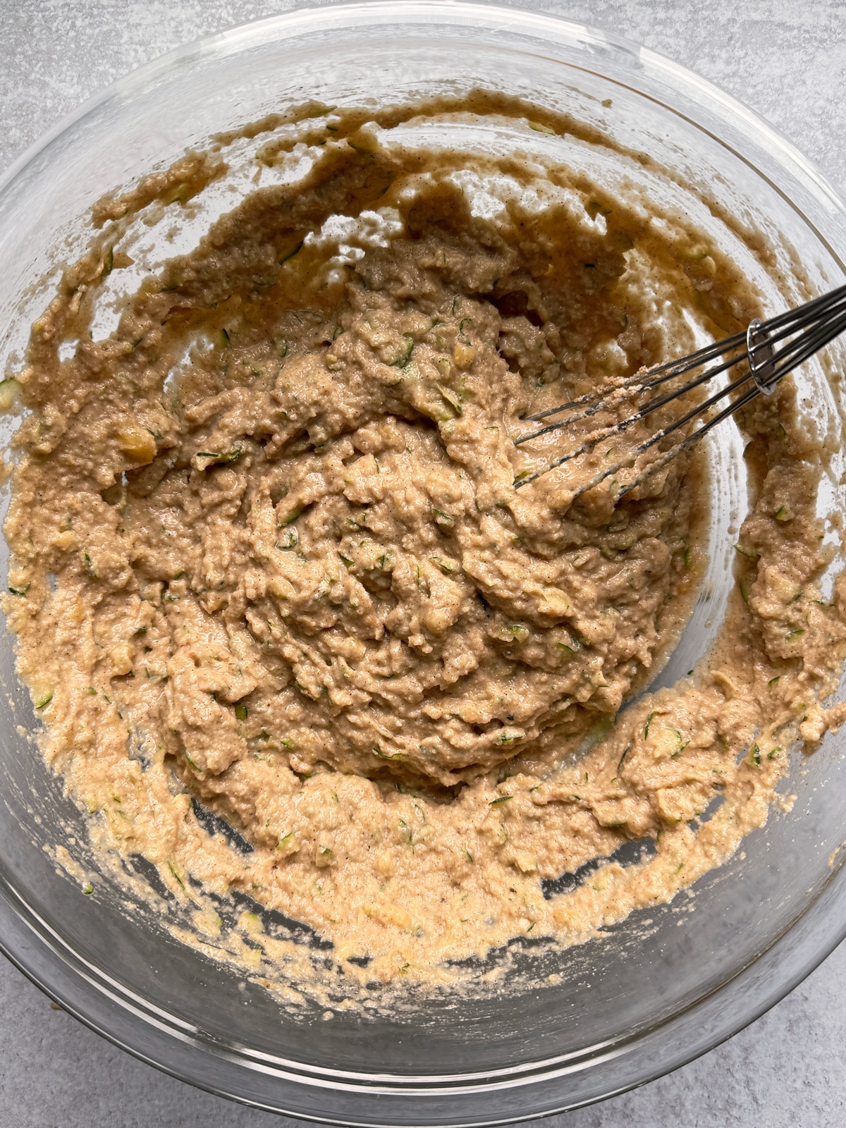 Combined wet into dry ingredients.