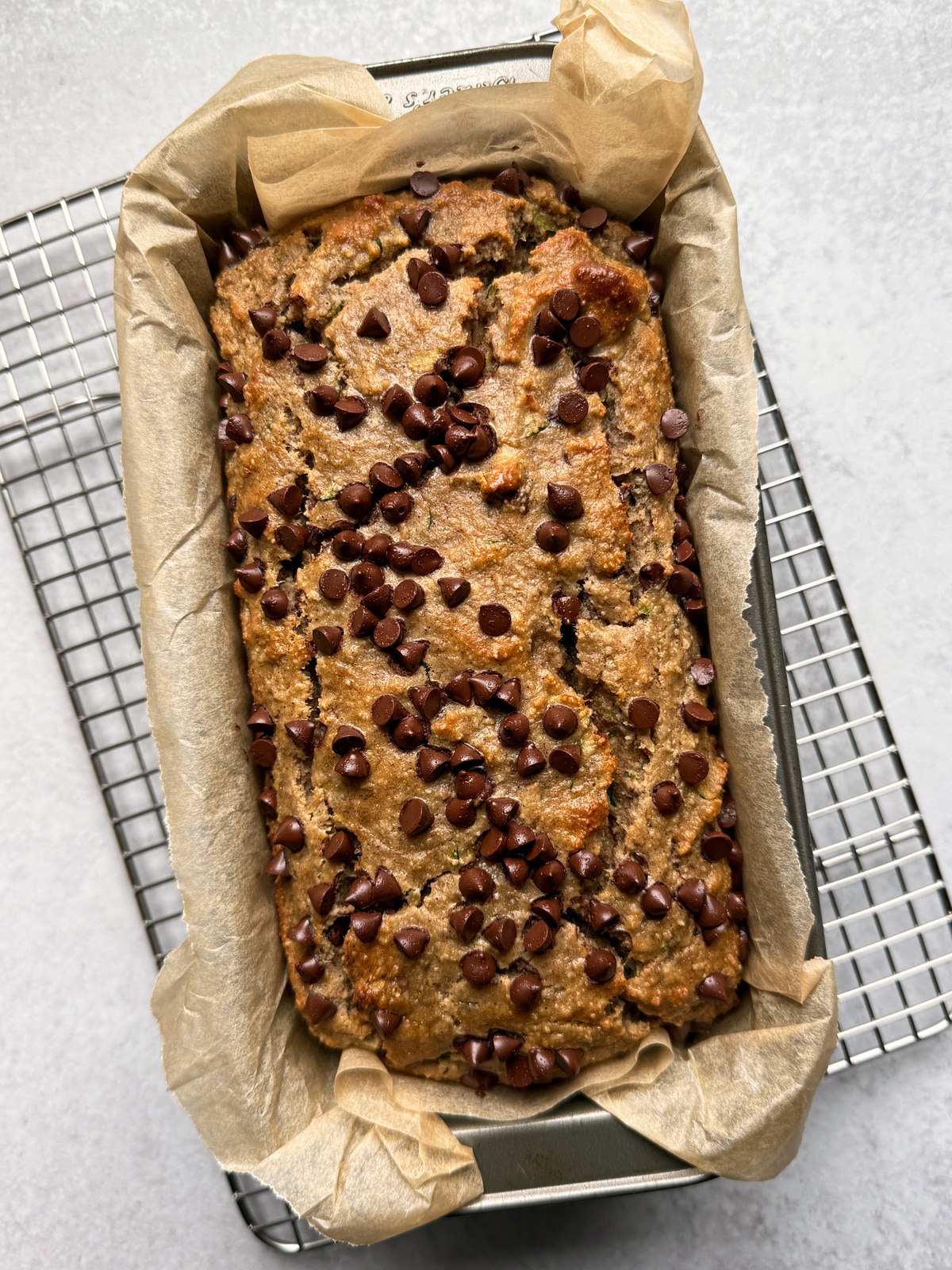 Freshly baked loaf of paleo zucchini banana bread.