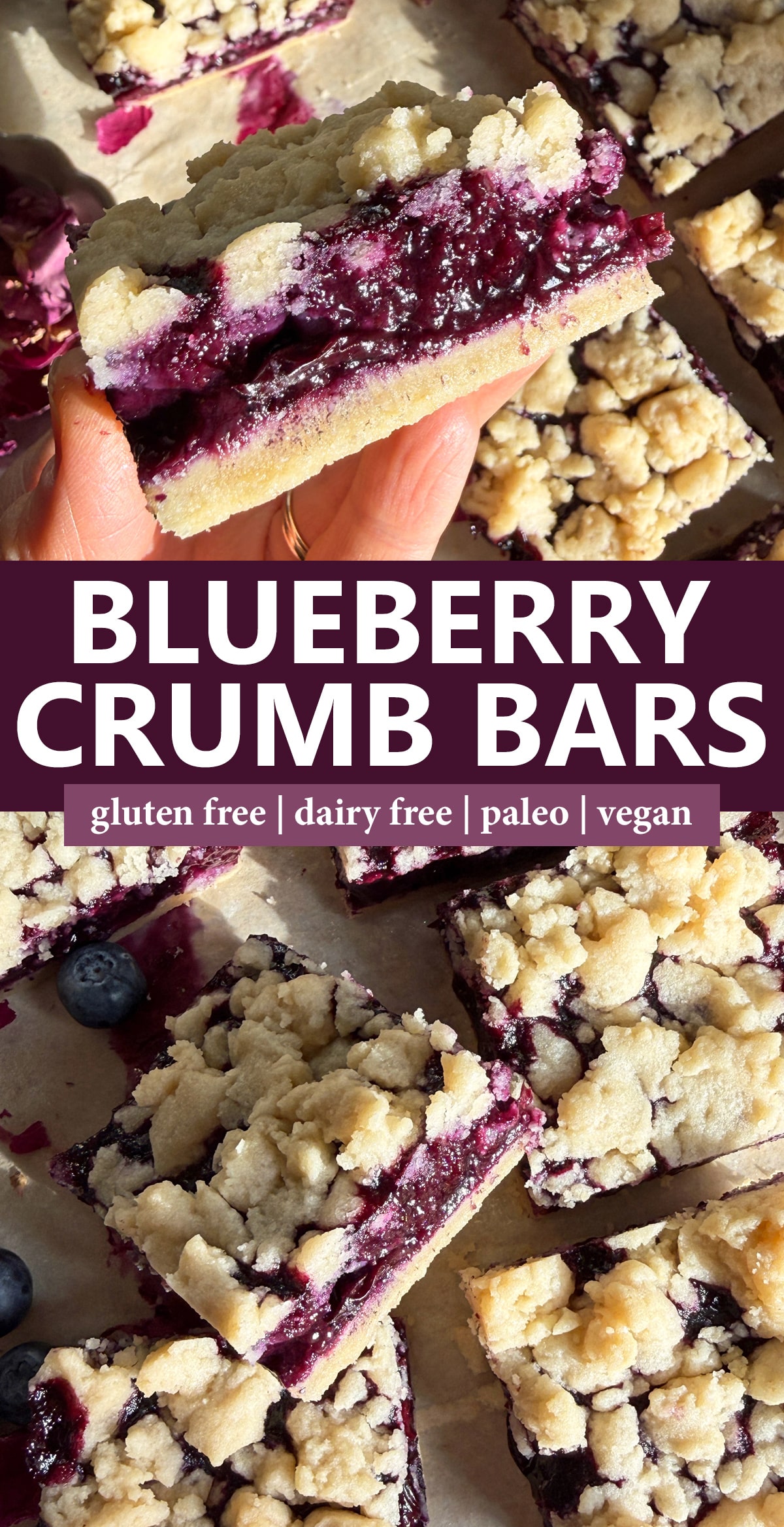 Pinterest image for blueberry crumb bars.