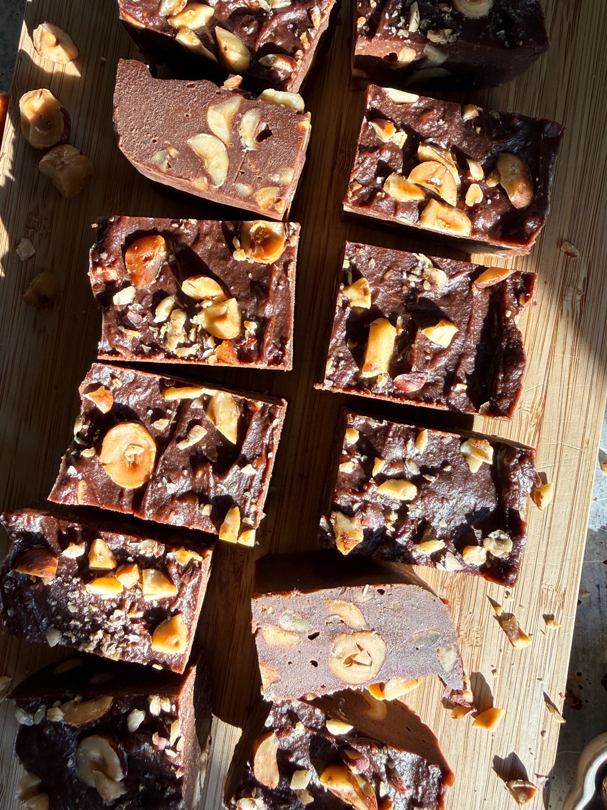 Hazelnut fudge on cutting board.