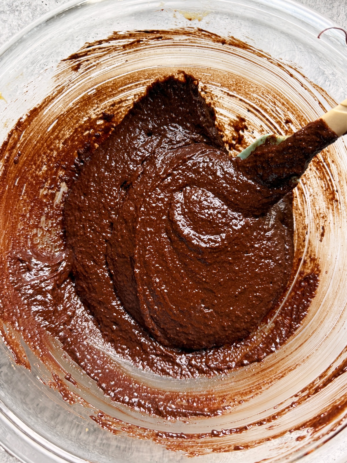 Brownie batter in mixing bowl.