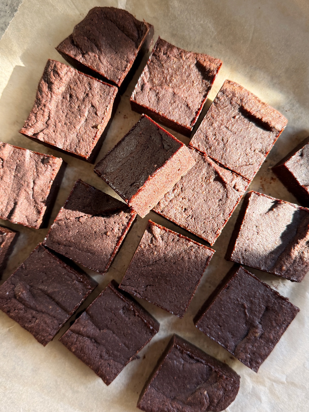 Cooled and cut brownies.