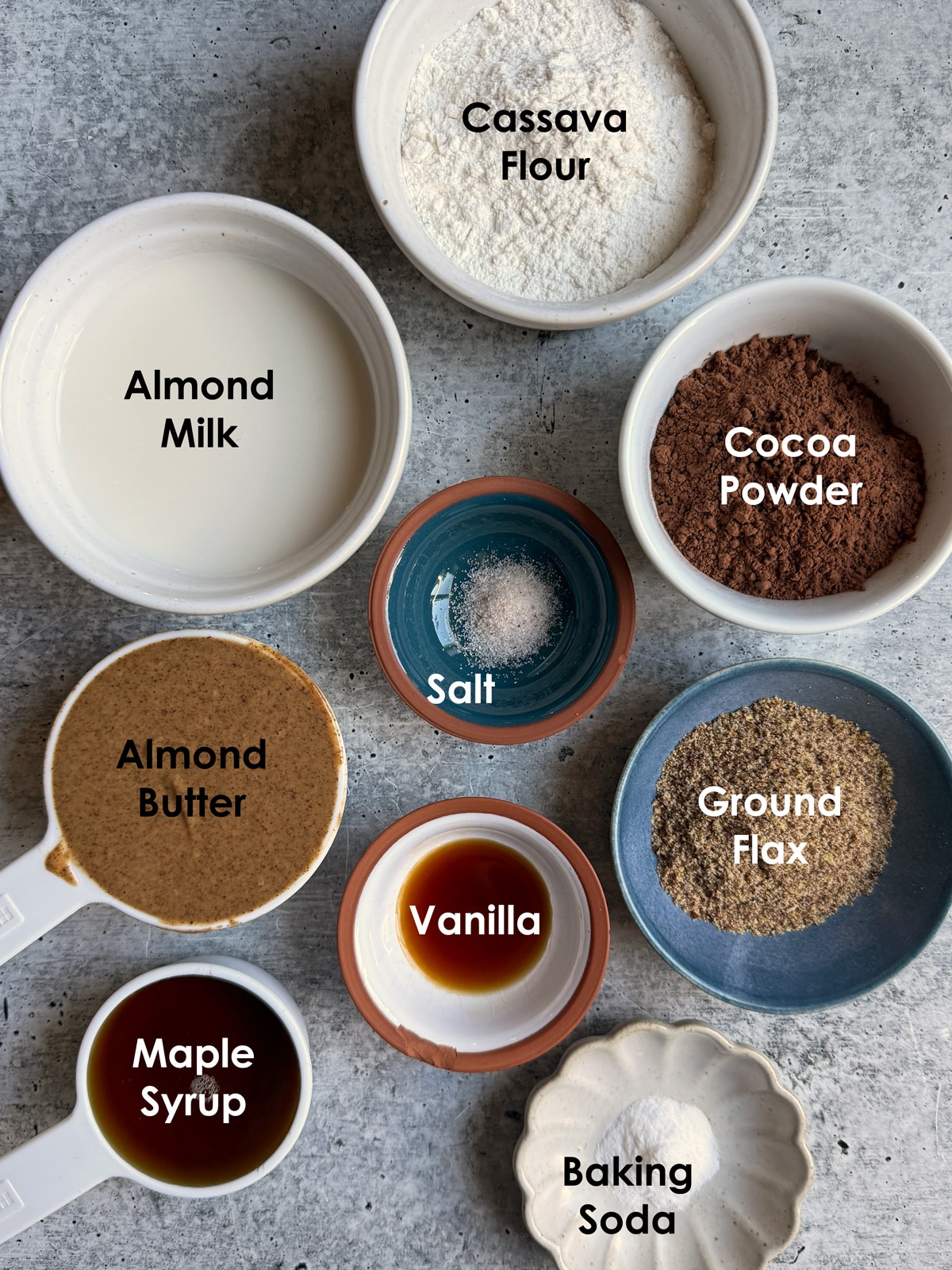 Ingredients needed to make mini chocolate muffins.