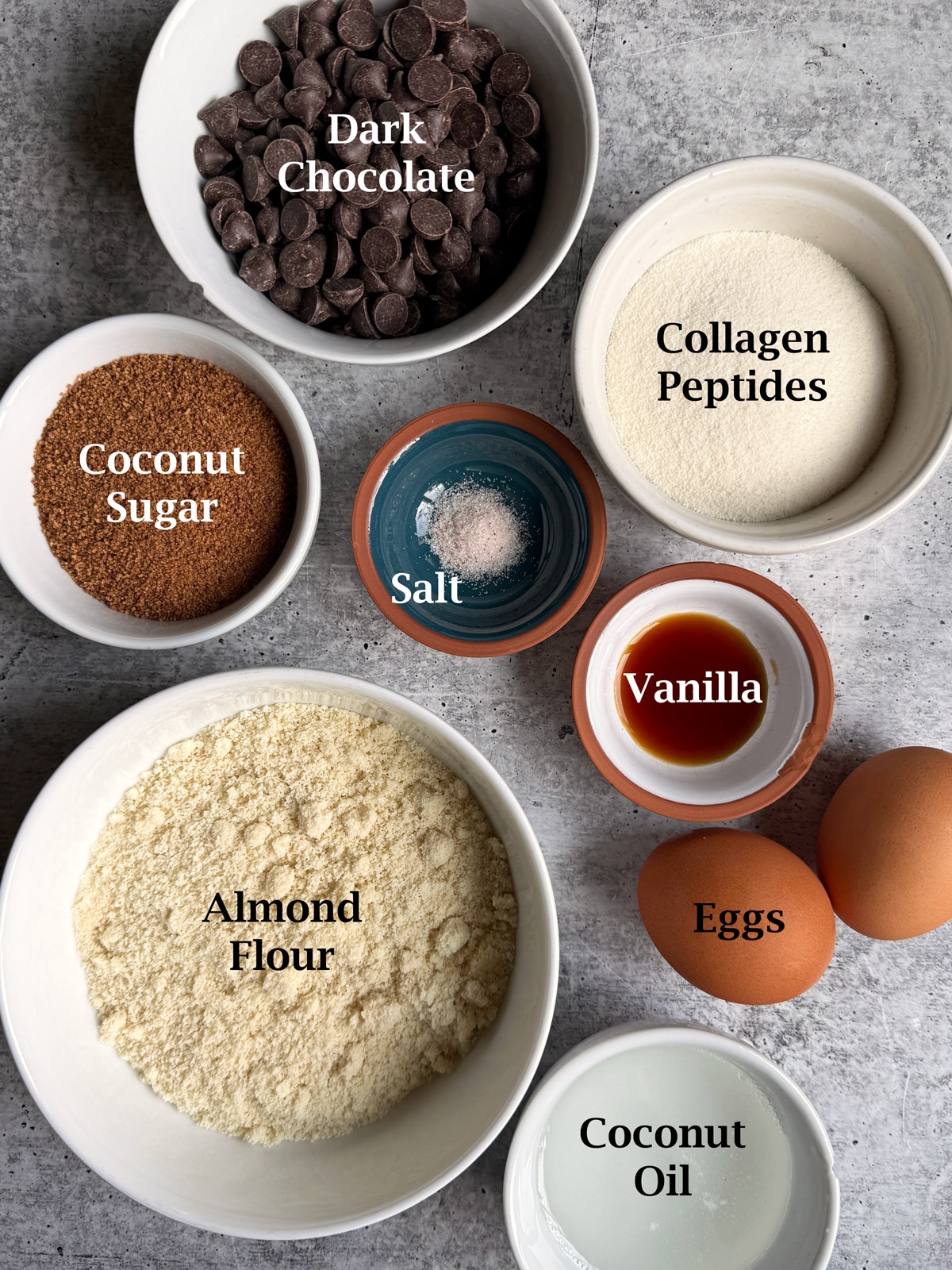 Ingredients needed to make collagen brownies.