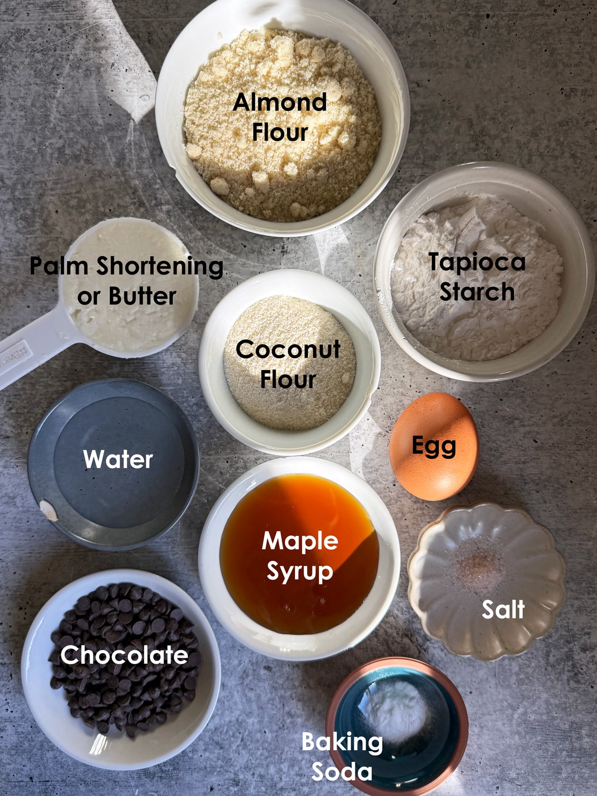 Ingredients in paleo chocolate chip scones.