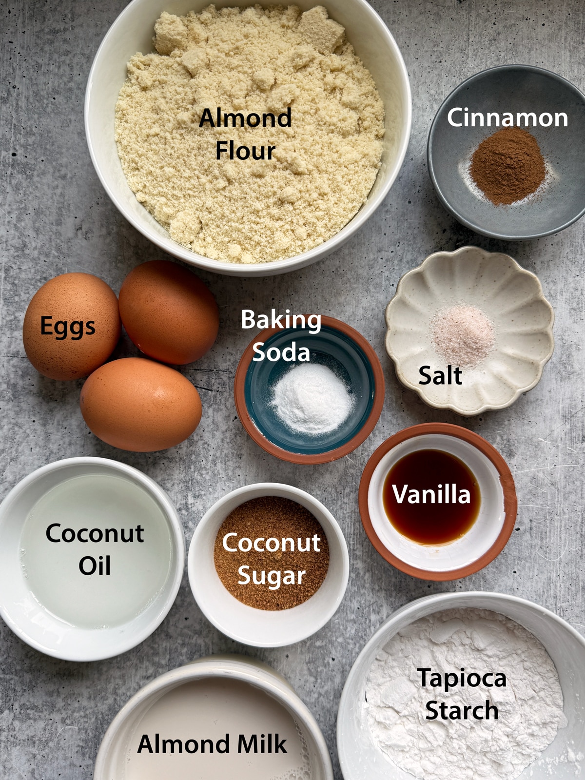 Ingredients needed to make paleo waffles.