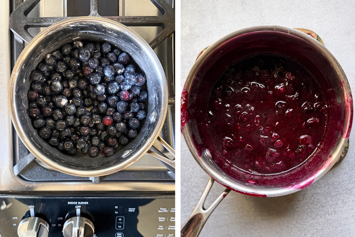 Making the blueberry filling.