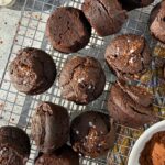 Mini muffins on wire cooling rack.