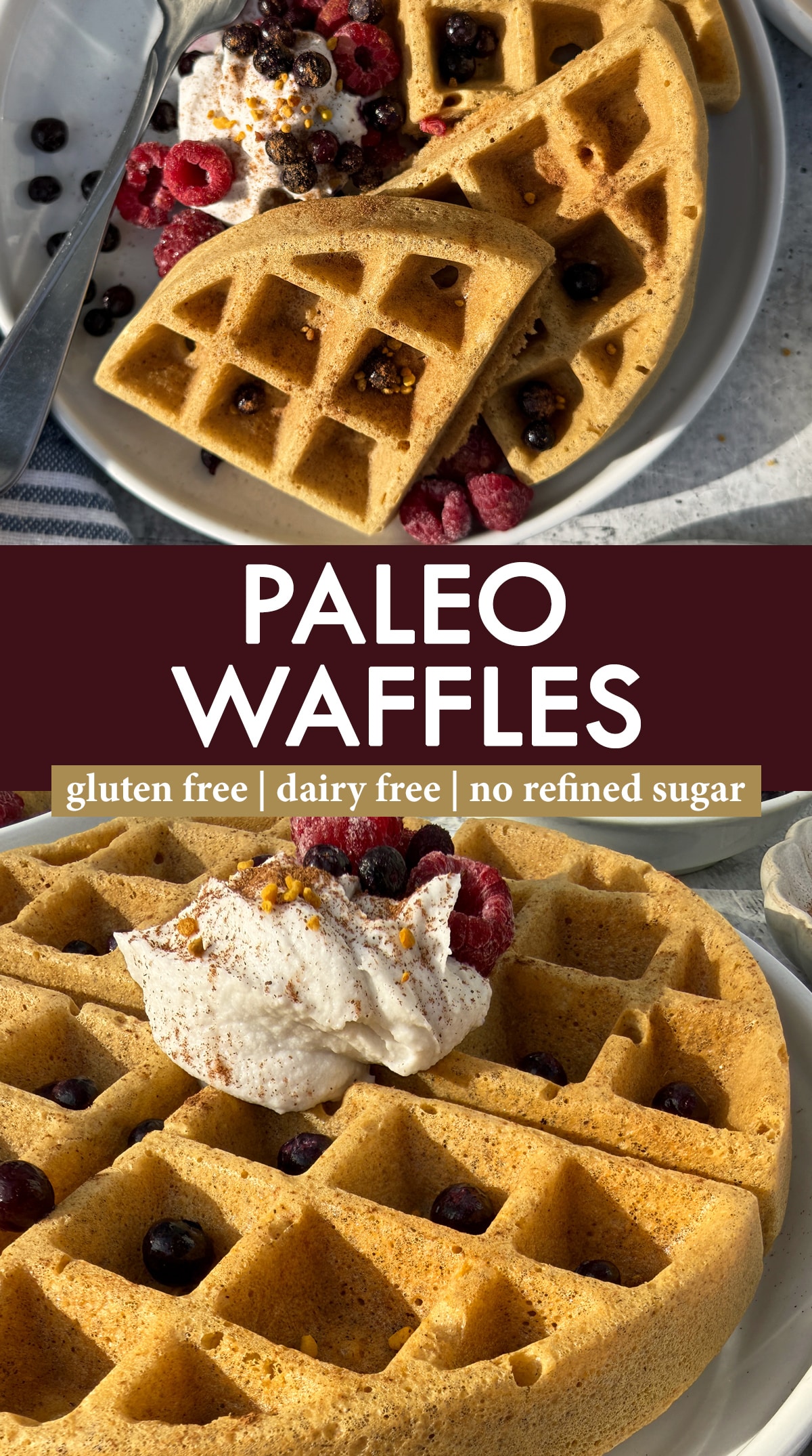 Pinterest image for paleo waffles.