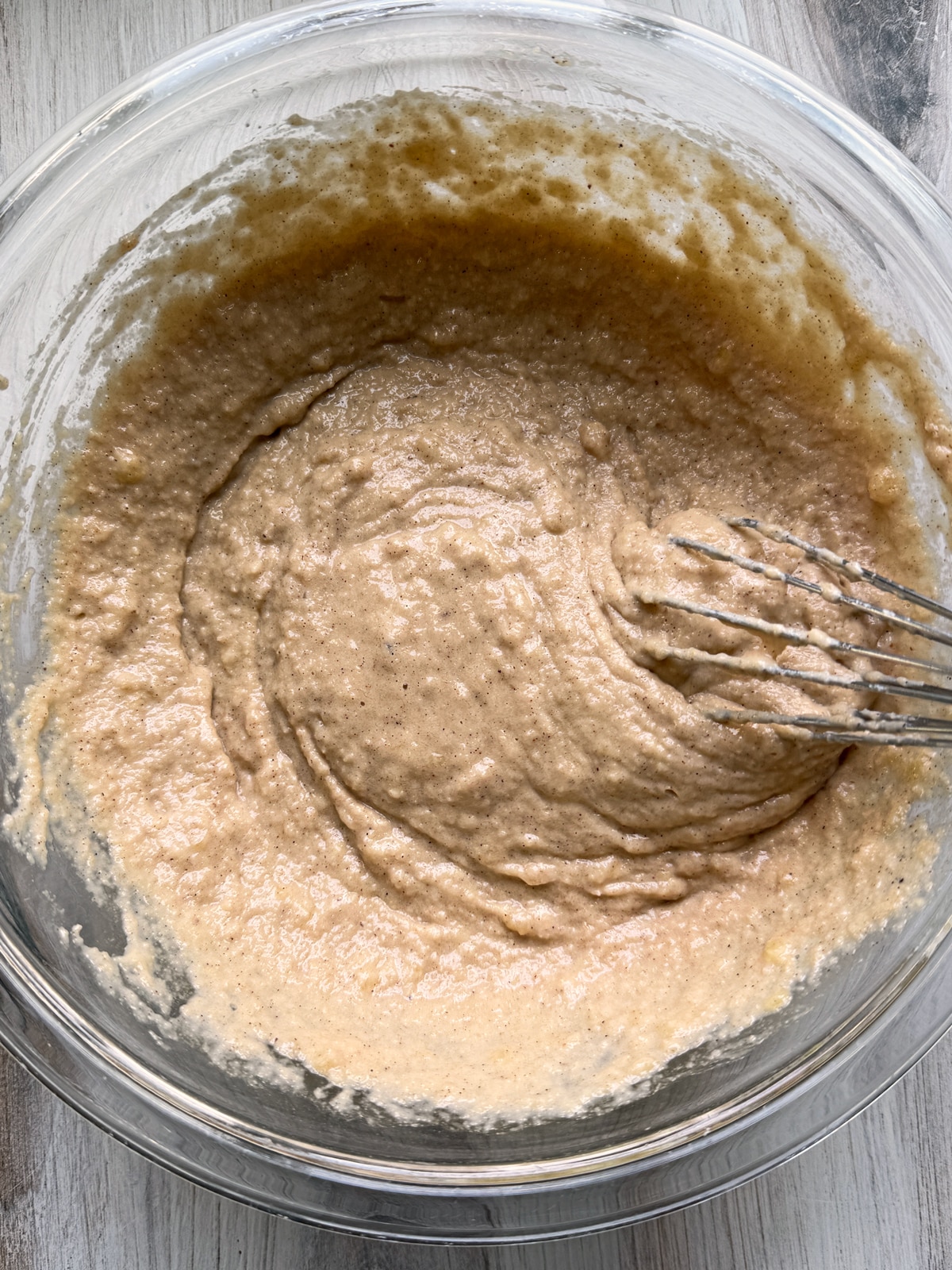 Muffin batter in mixing bowl.