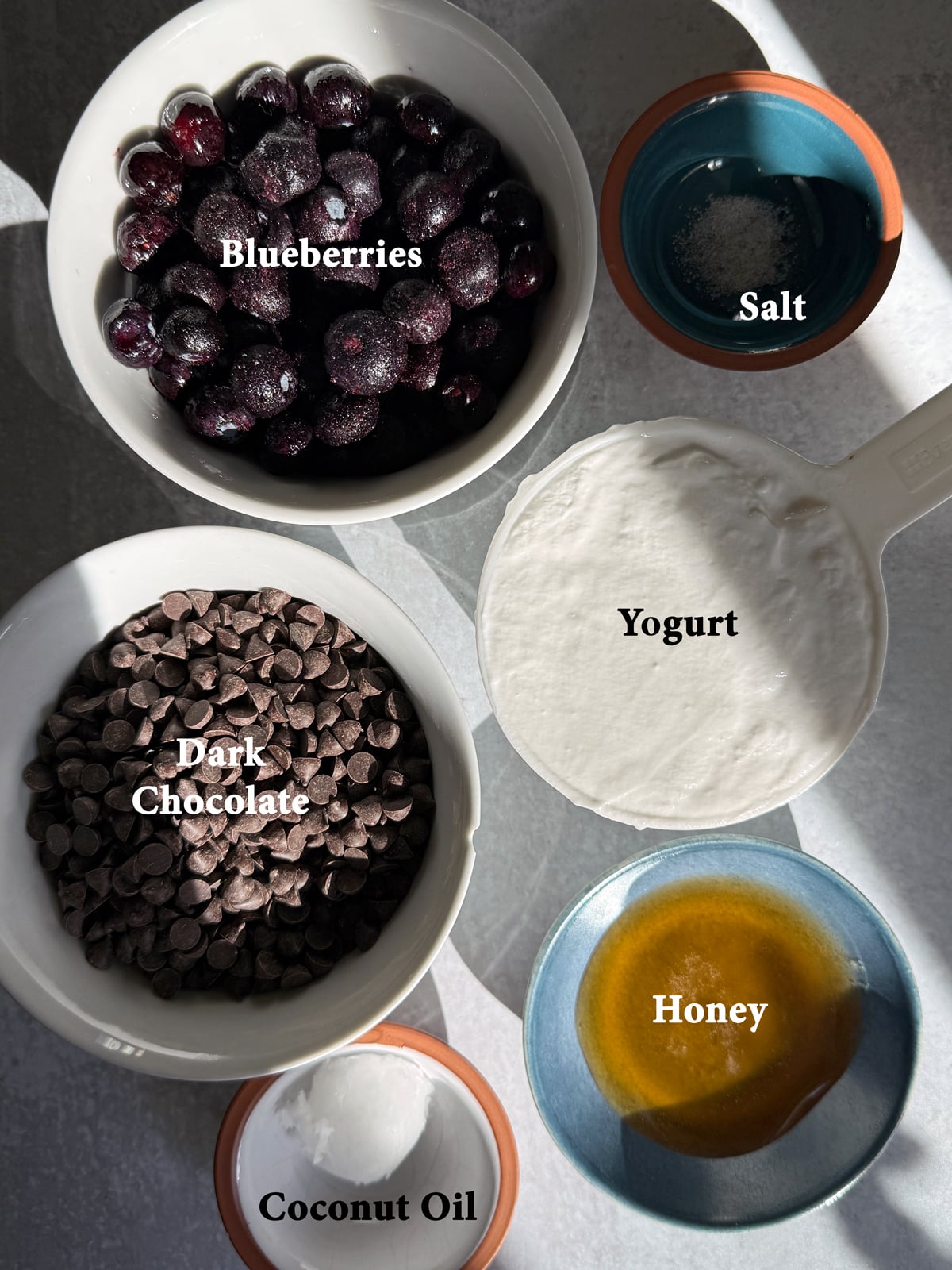 Ingredients in paleo blueberry yogurt bars.