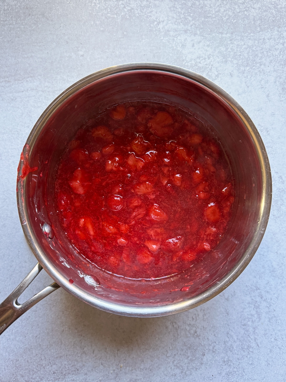 Filling for strawberry bars in small saucepan.