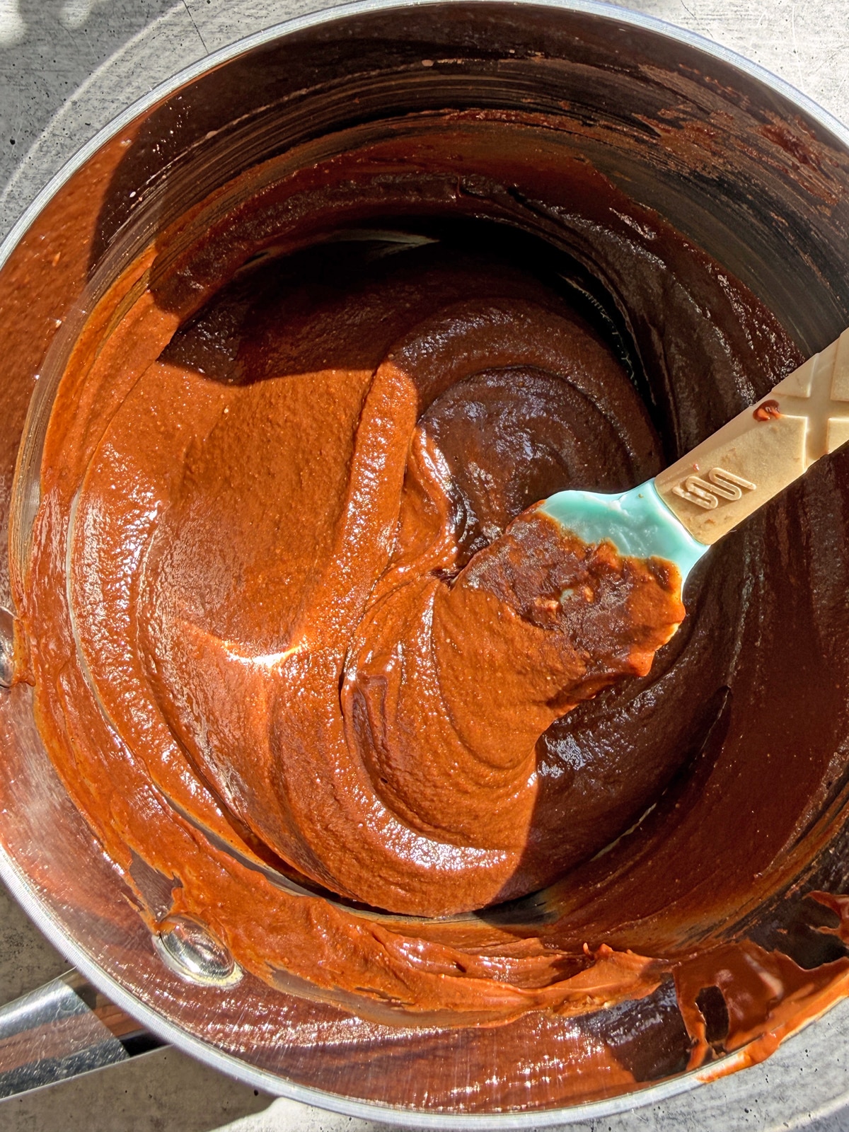 Fudge mixture in saucepan.