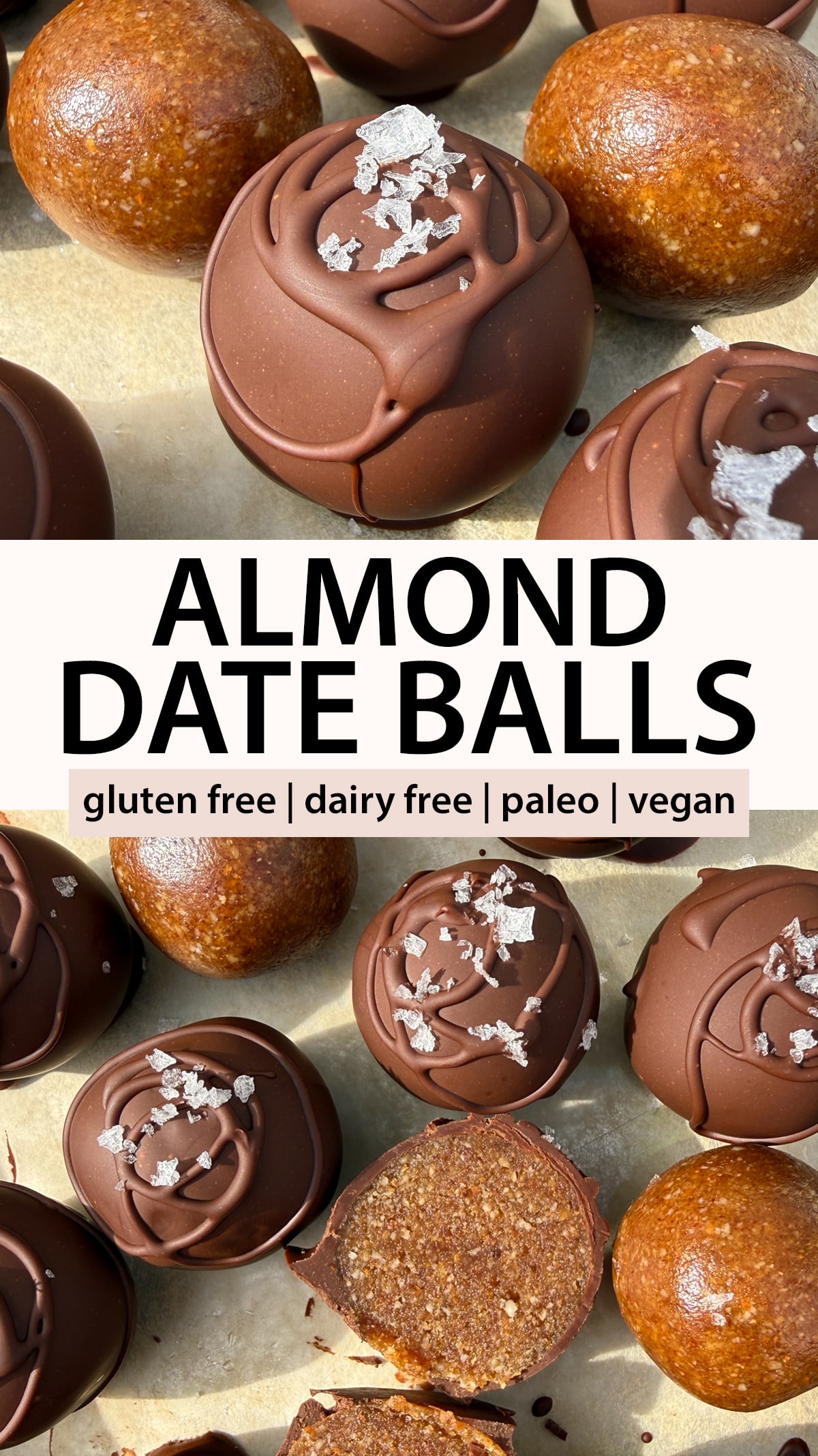 Pinterest image for almond date balls.