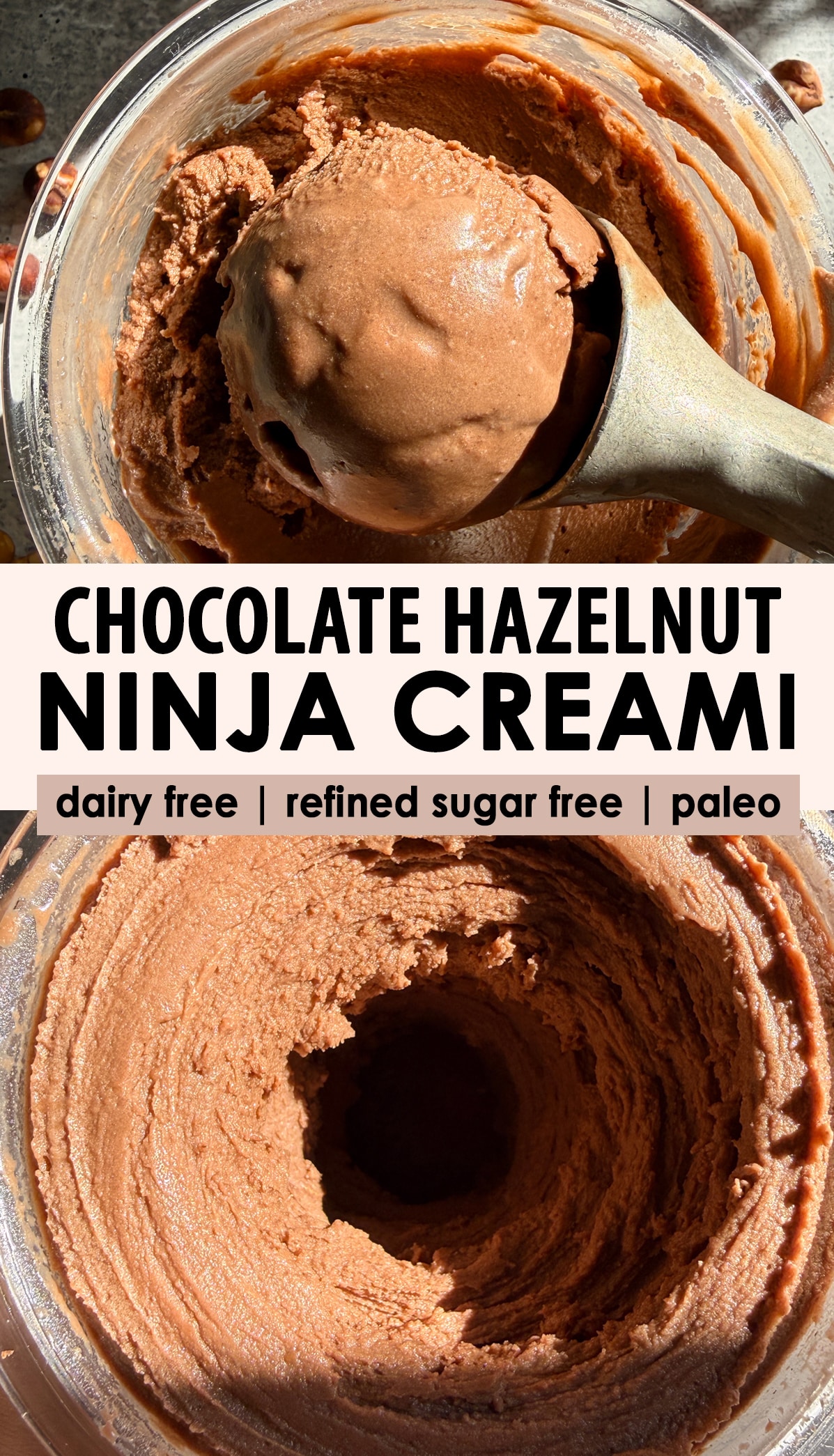 Pinterest image for chocolate hazelnut ice ice cream.