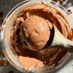 Scoop of chocolate hazelnut ice cream.
