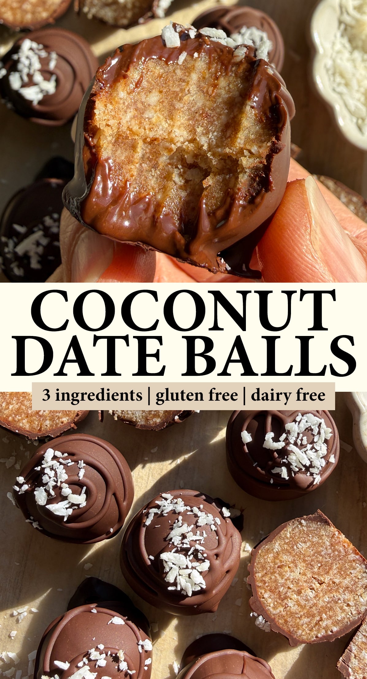 Pinterest image for coconut date balls.
