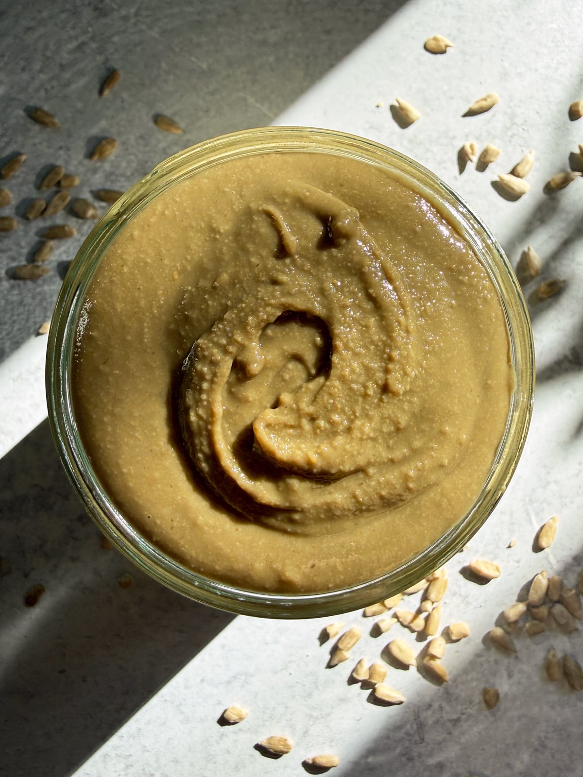 Jar of homemade sunbutter.