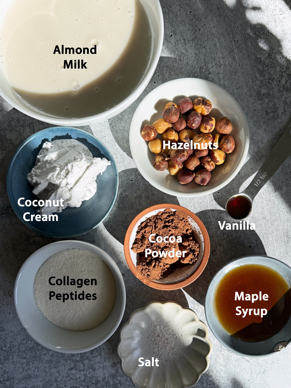 Ingredients needed to make chocolate hazelnut ice cream in the ninja creami.