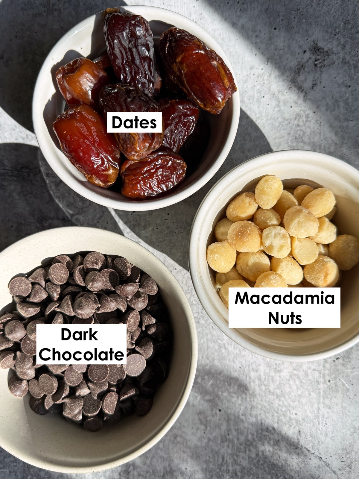 Ingredients needed to make macadamia nut balls.