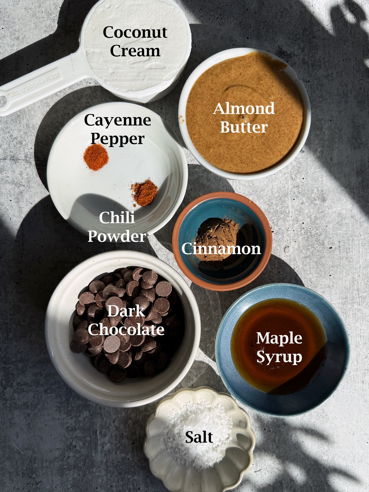 Ingredients needed to make dairy free mexican chocolate fudge.
