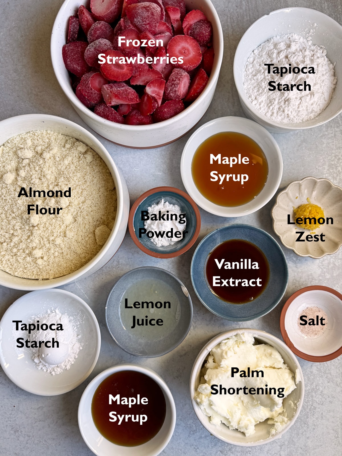 Ingredients needed to make strawberry crumb bars.