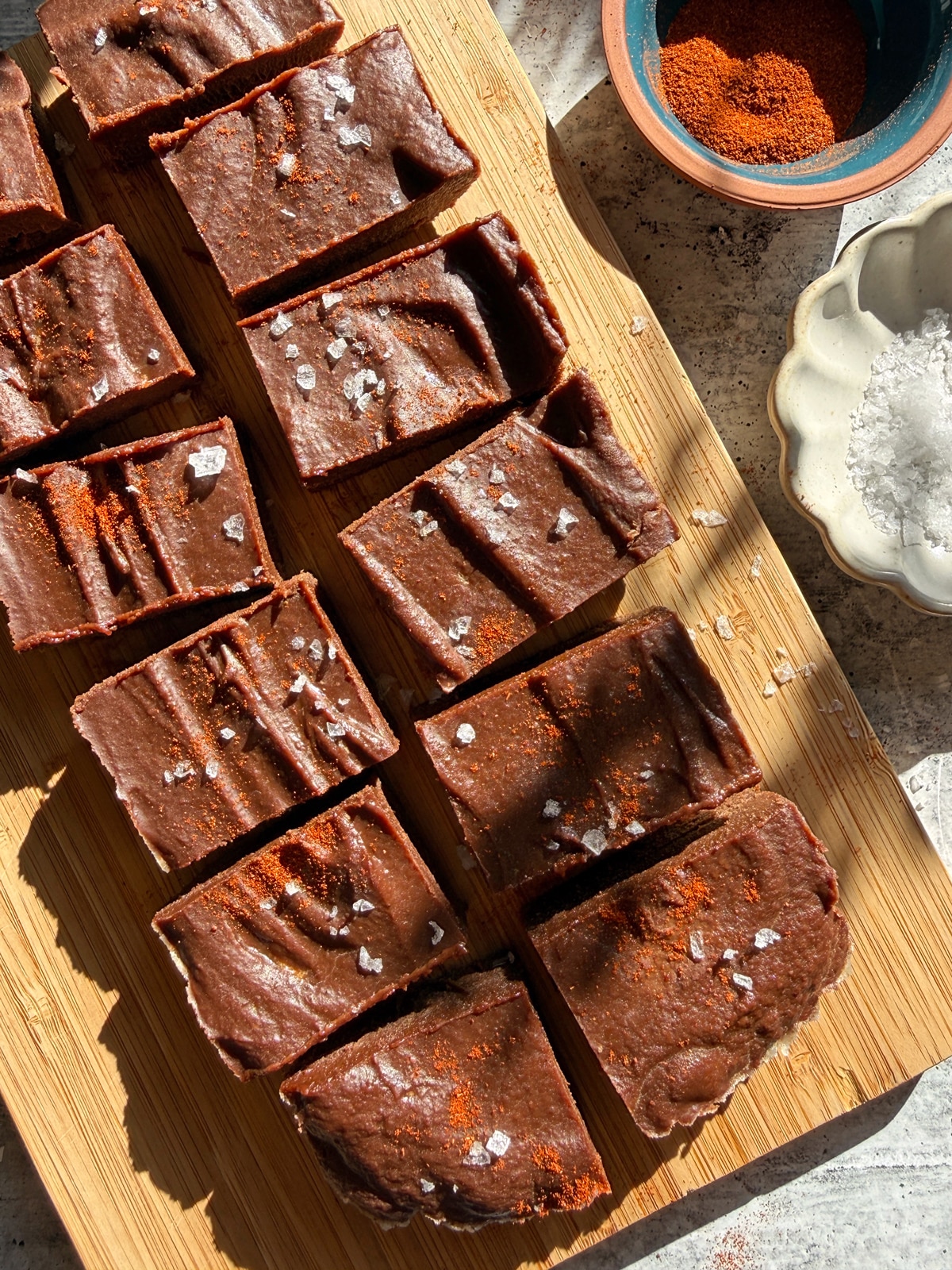 Top down view of Mexican chocolate fudge.