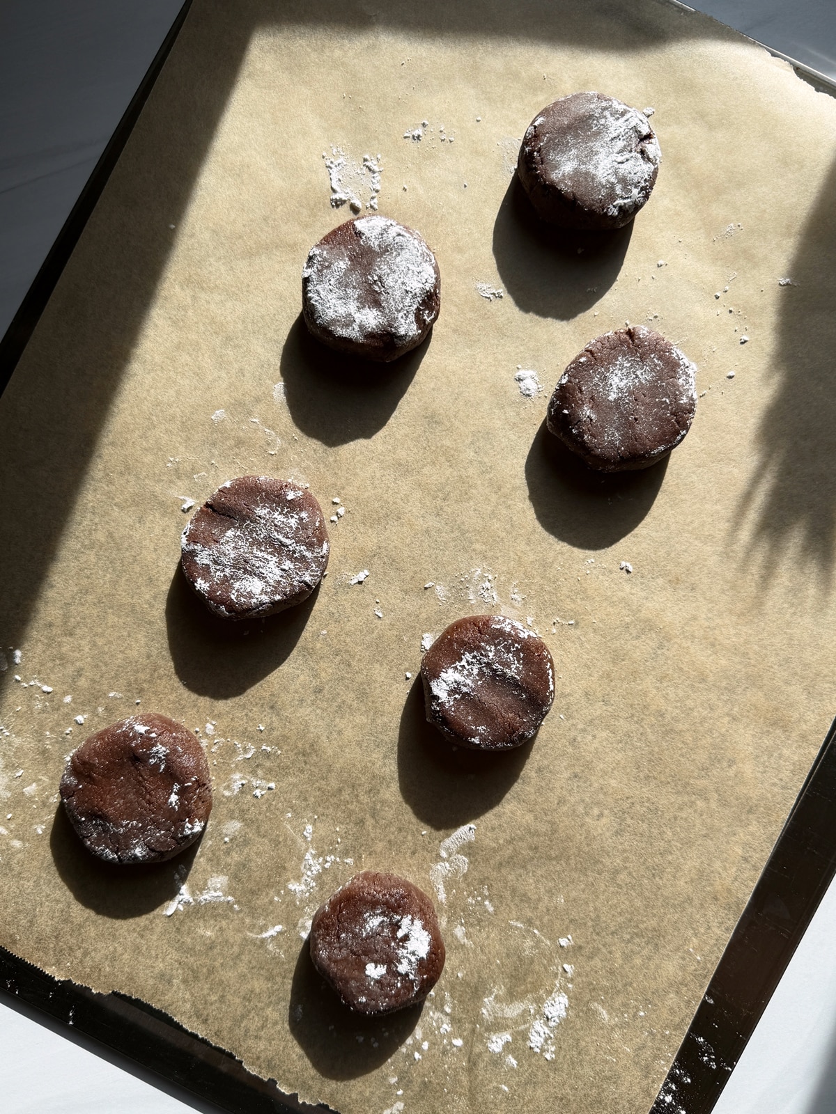 Unbaked cookies on baking sheet.
