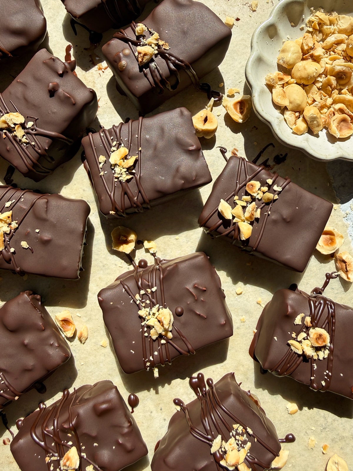 Top down view of hazelnut coffee bars.