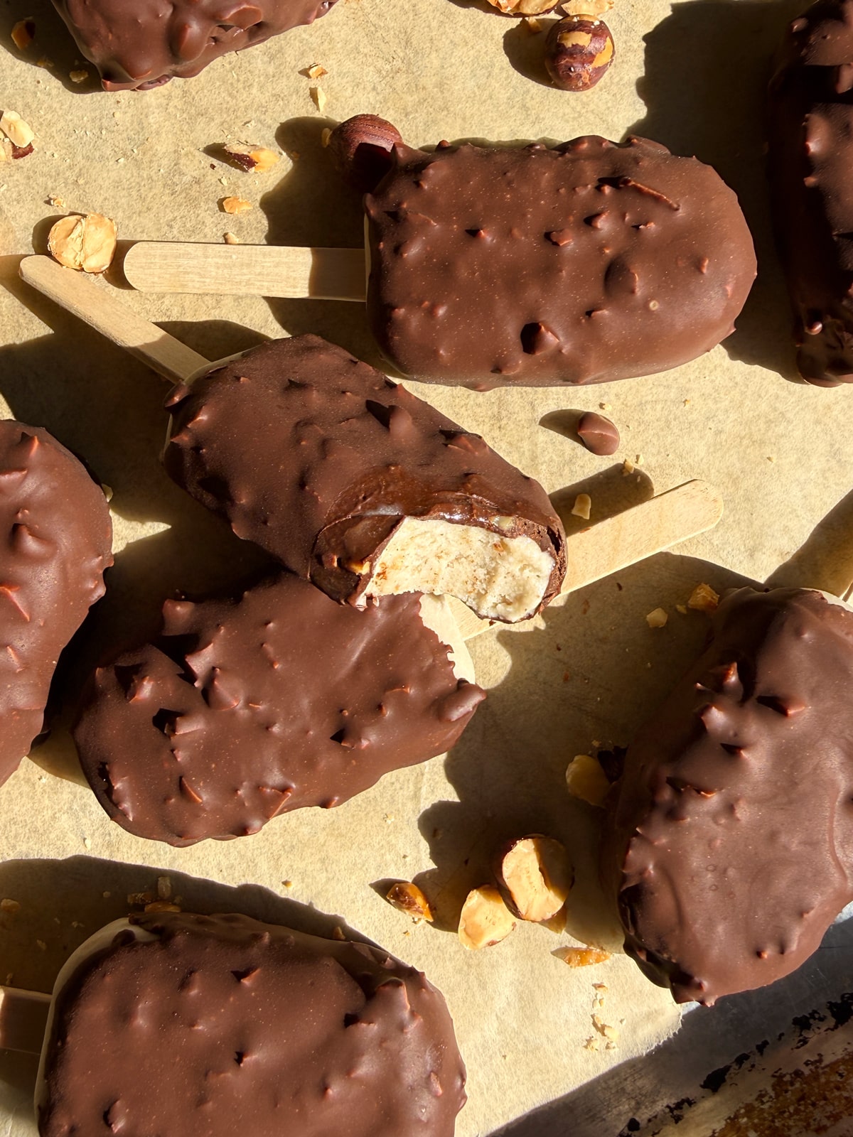 Top down view of ice cream bars.