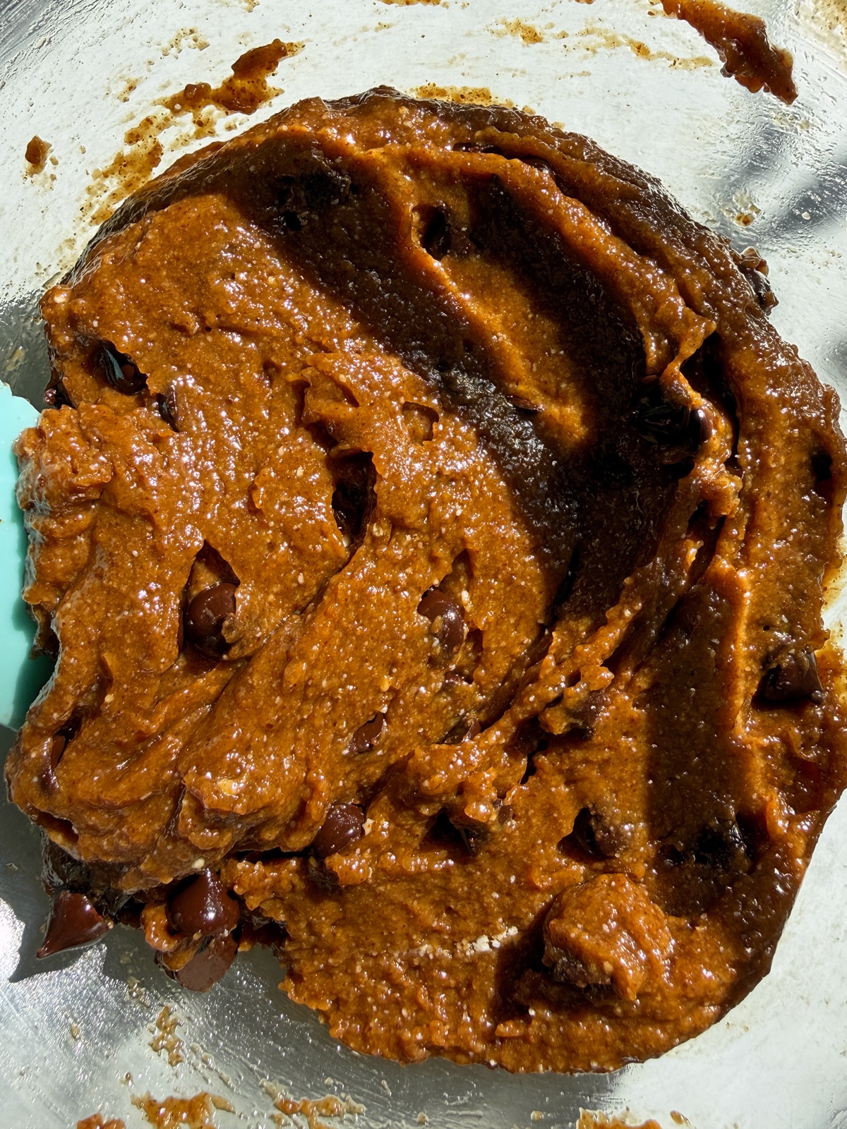 Cookie dough in mixing bowl.