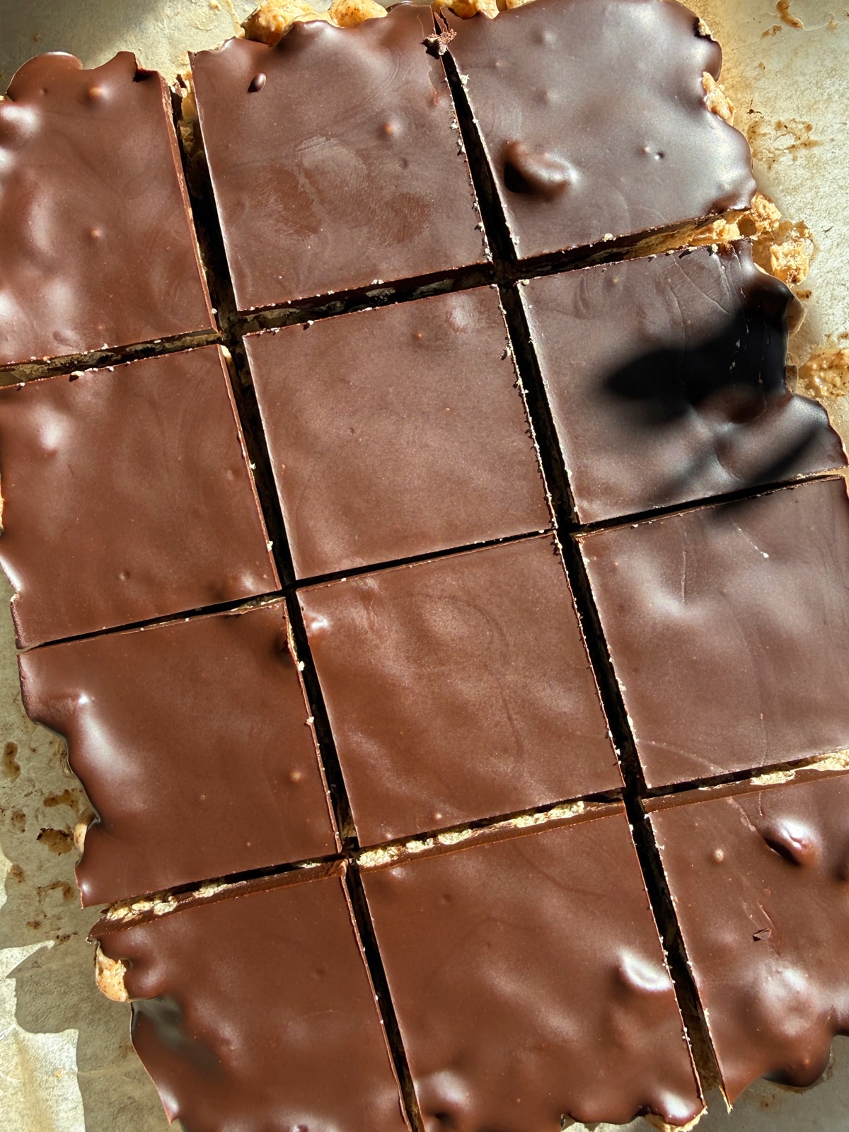 Top down view of bars cut into 12 pieces.