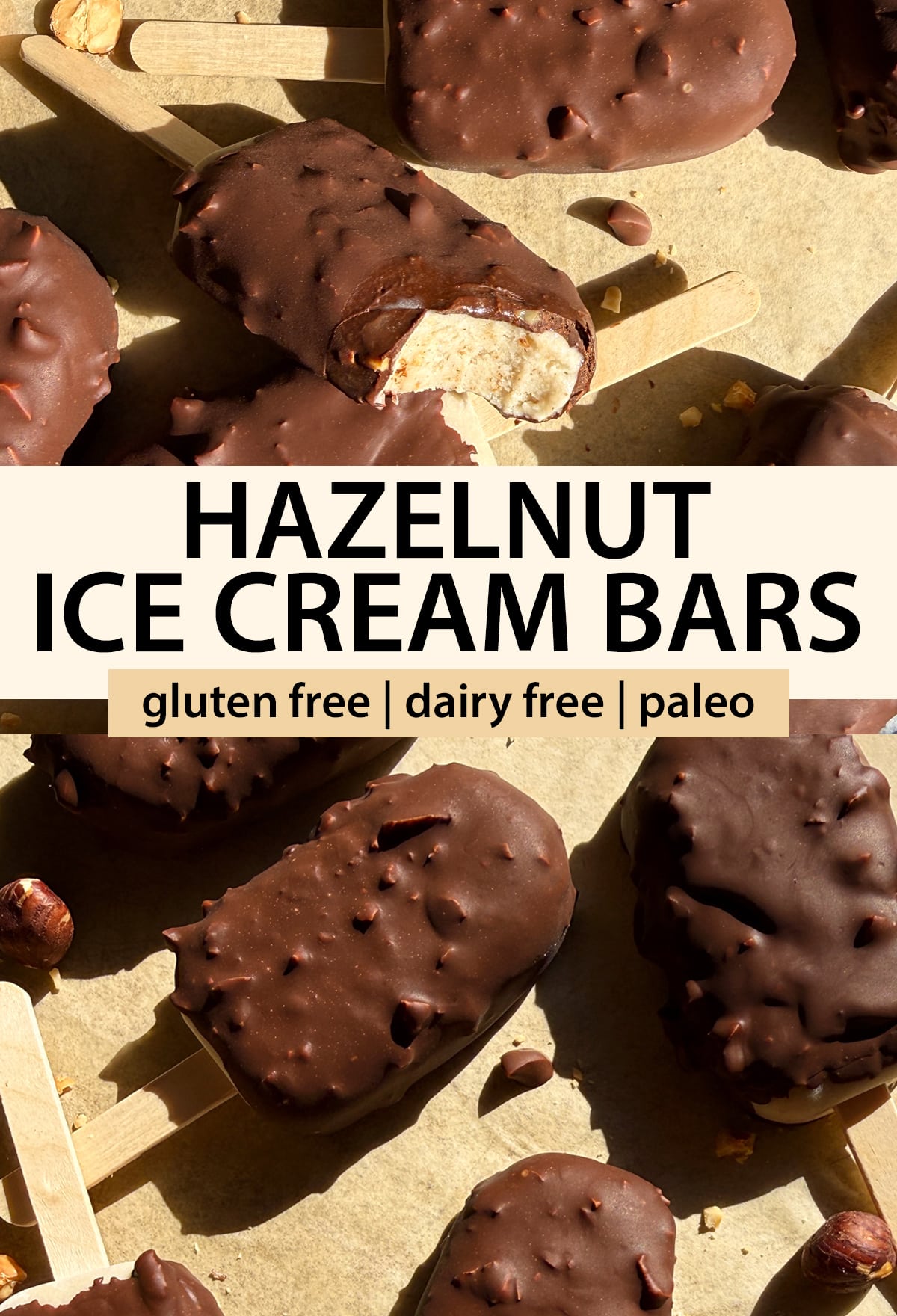 Pinterest image for hazelnut ice cream bars.