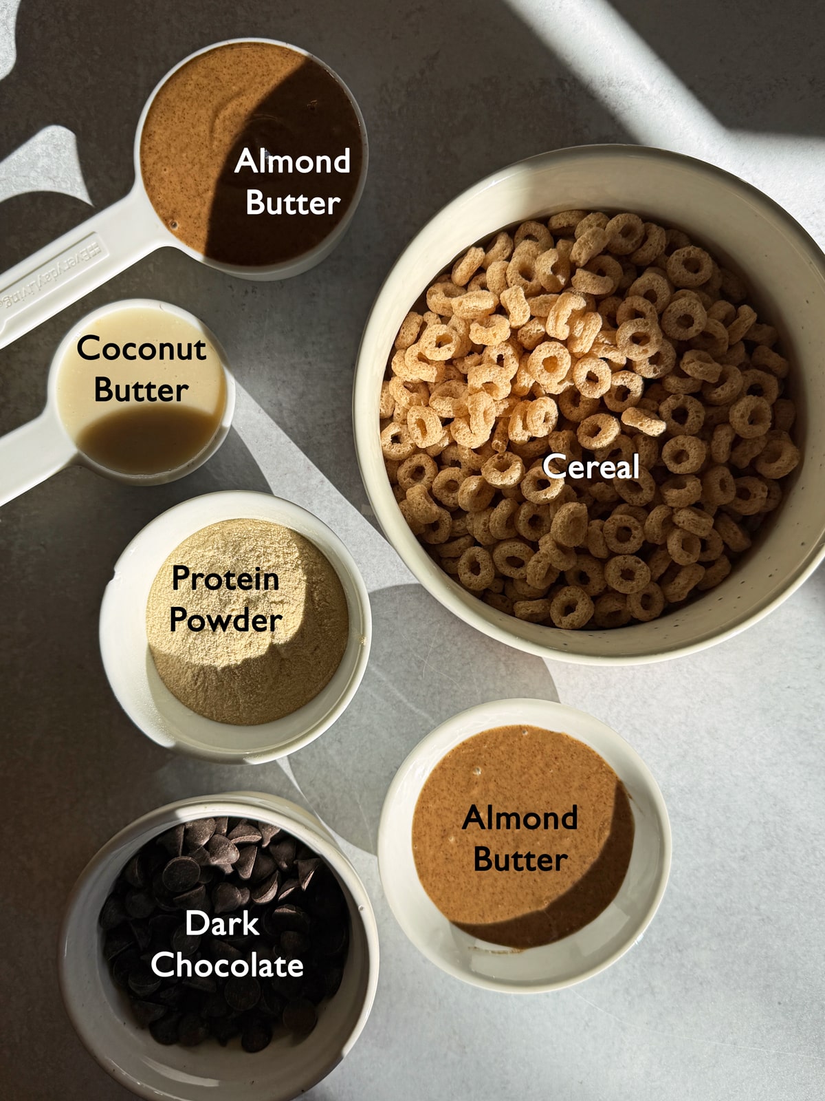 Ingredients needed to make cereal protein bars.