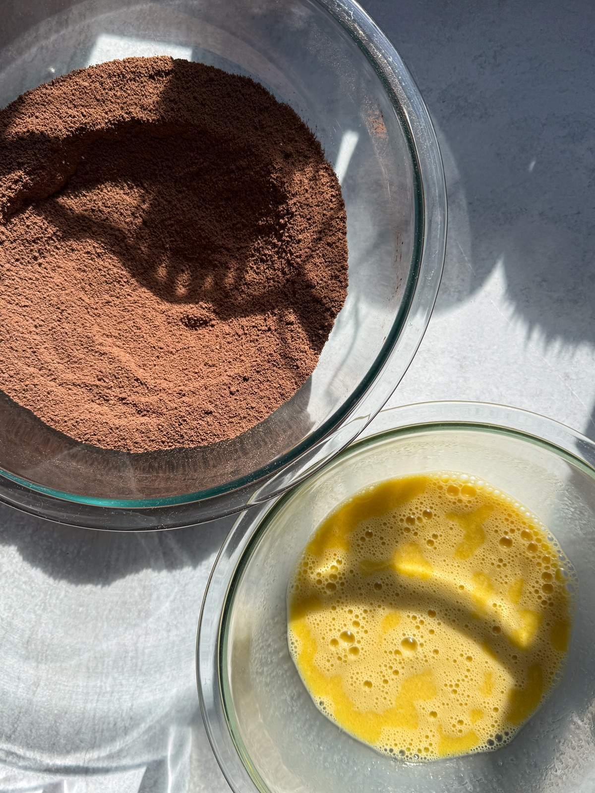 Combined dry ingredients and combined wet ingredients.
