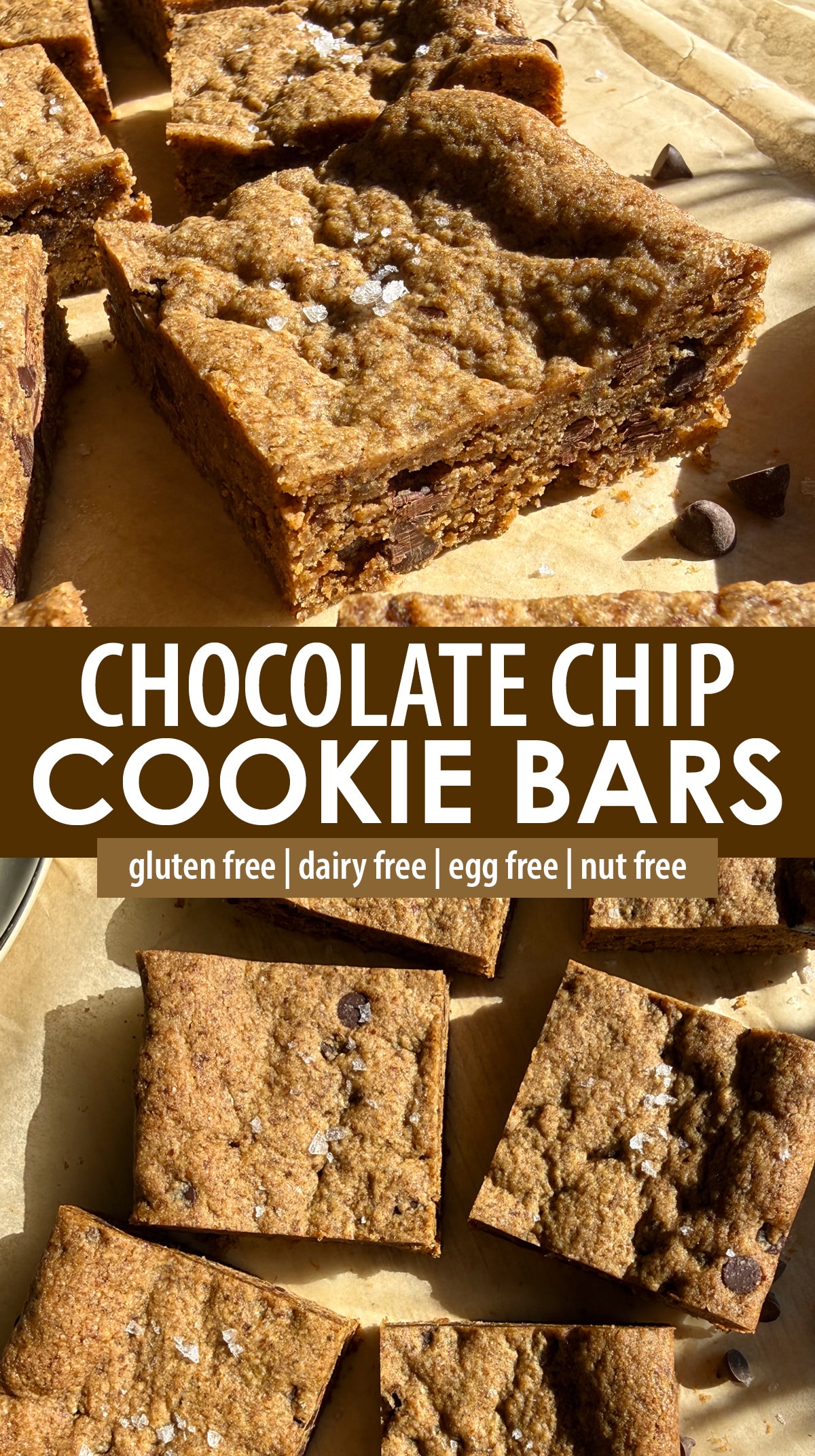 Pinterest image for chocolate chip cookie bars.