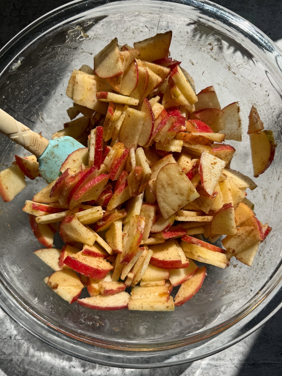 Apple filling in mixing bowl.