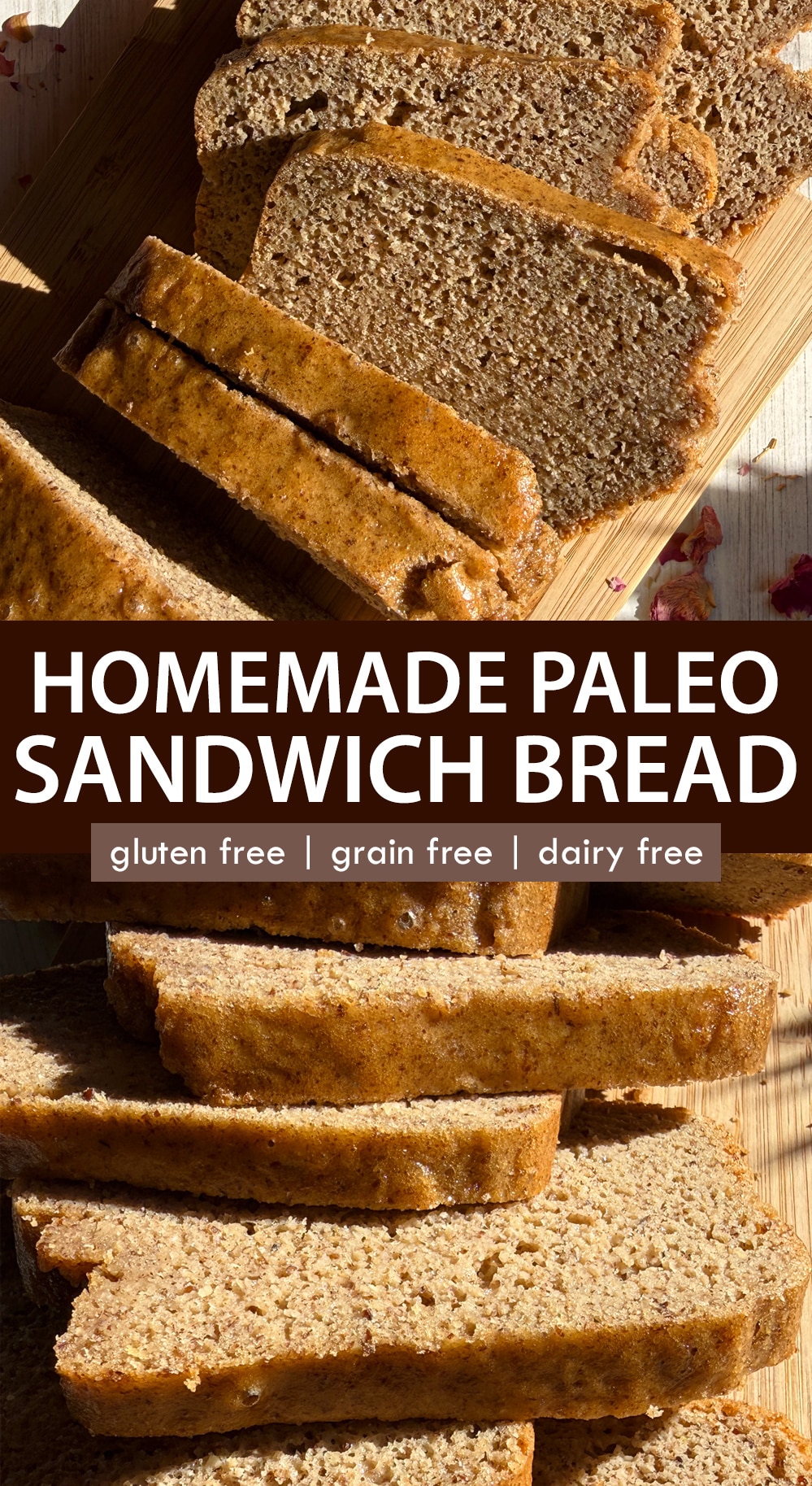 Pinterest image for homemade paleo sandwich bread.